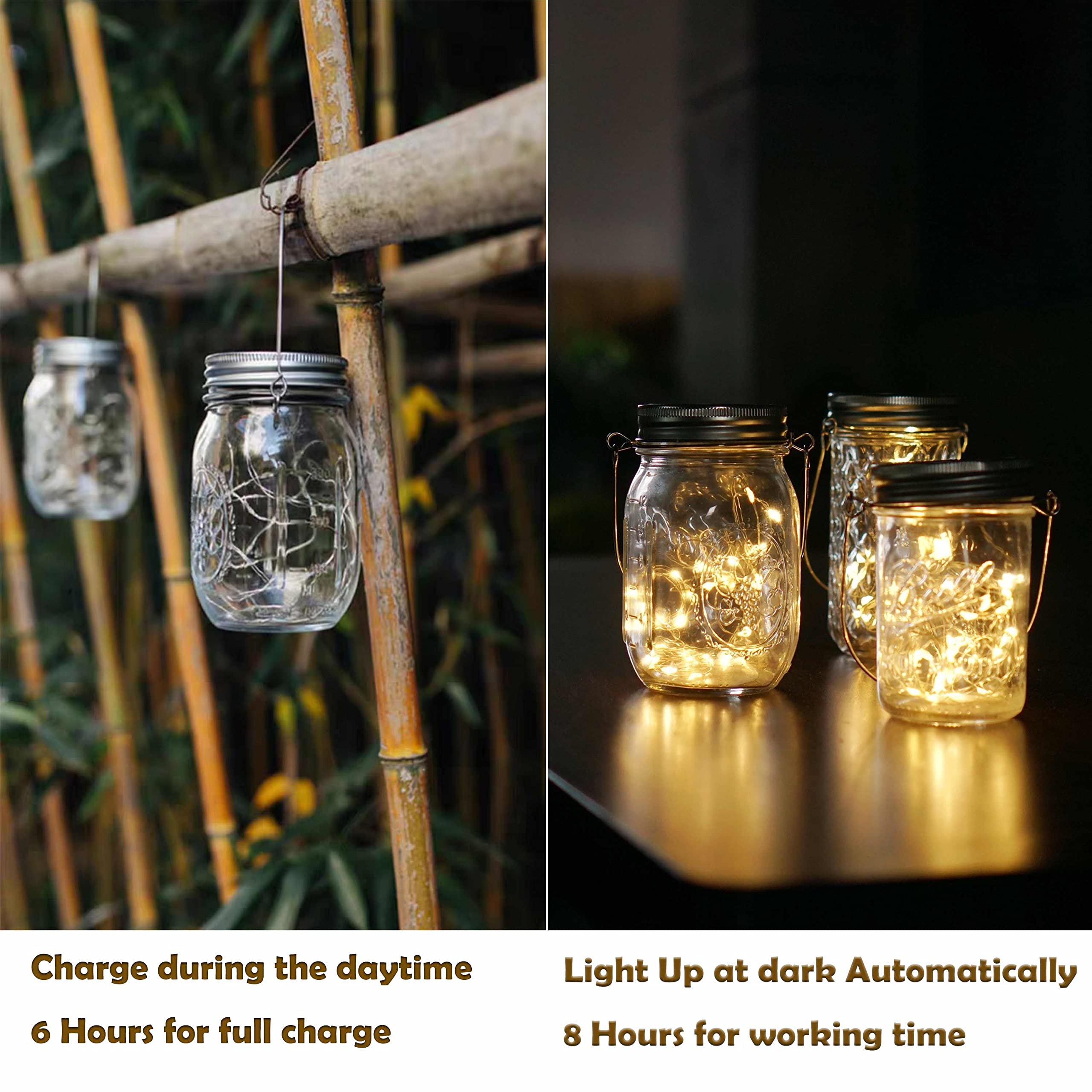 Decorman Solar Mason Jar Lid Lights, 6 Pack, 20 LED, Waterproof, Warm White, Copper, for Patio Garden Party Wedding Decoration