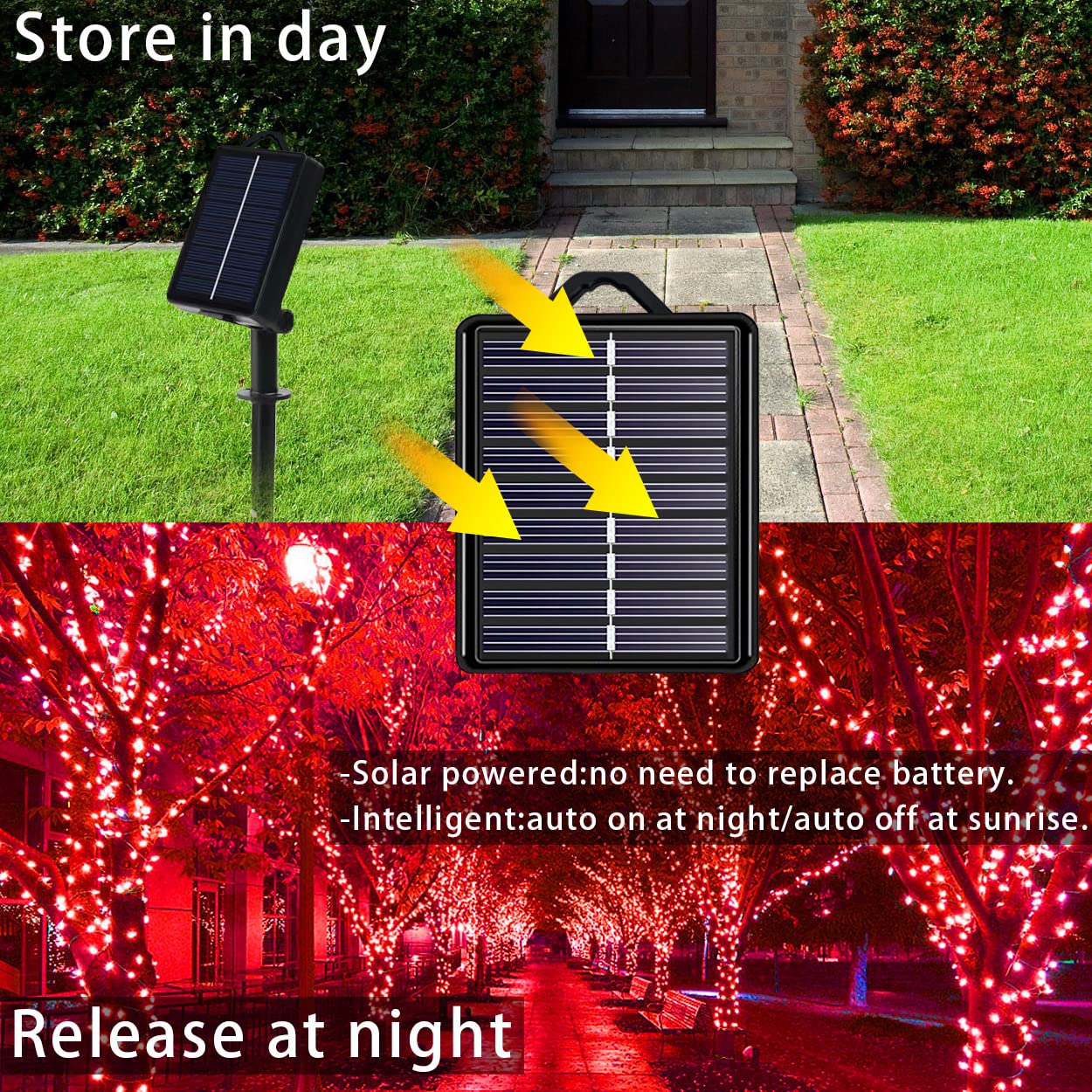 Red Solar Christmas Lights Outdoor, 2 Pack 144Ft 400Led Fairy String Lights With 8 Modes Ip44 Waterproof Twinkle Lights For Tree