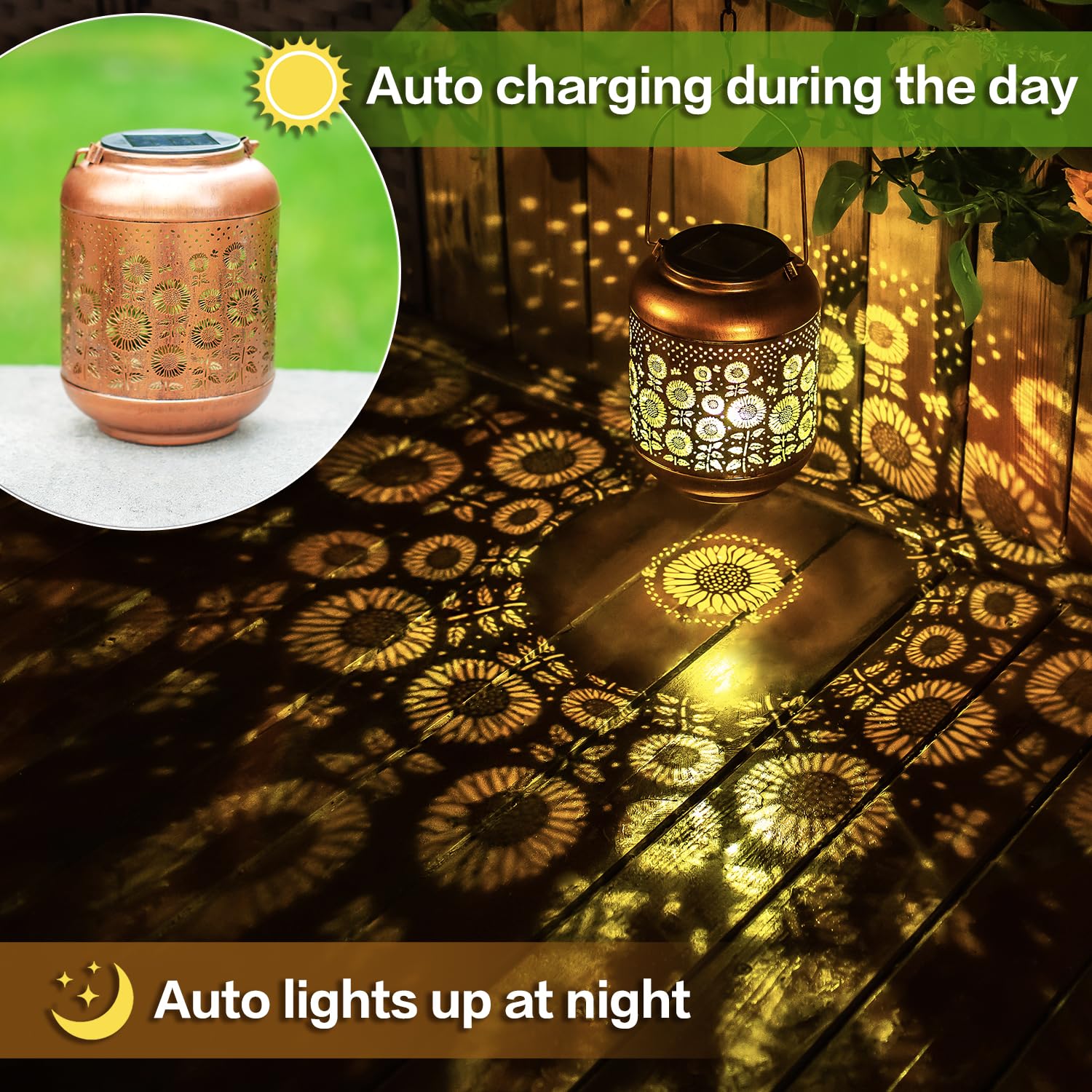 2 Pack Sunflower Solar Lanterns Outdoor Waterproof Hanging Solar Lights Sunflower Gifts For Women Men Mom Metal Decorative Led O