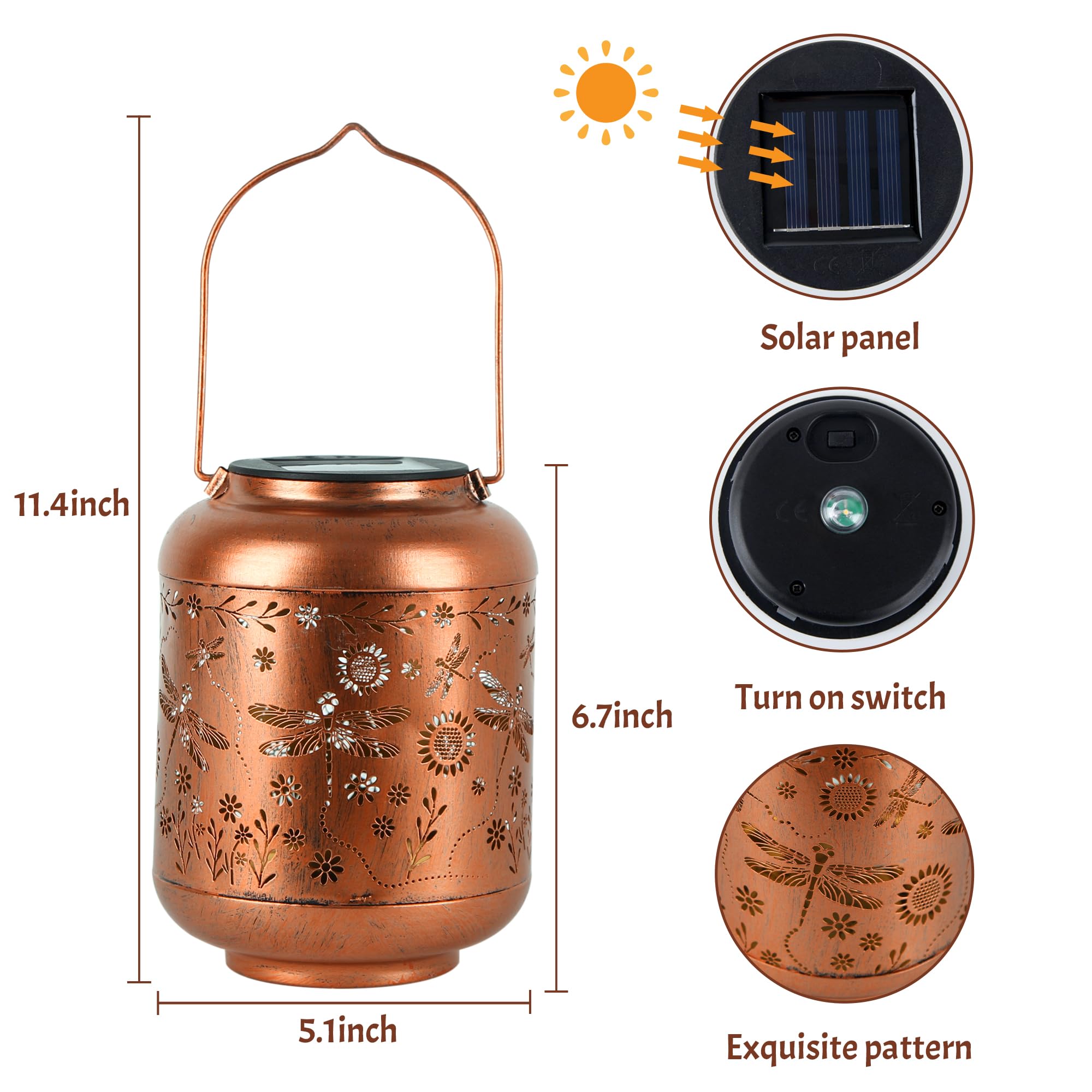 ANYTALK Solar Lantern, Waterproof Hanging Light for Outdoor Decor, 1PCS, Dragonfly B, Model Deco&Dot-Lantern B