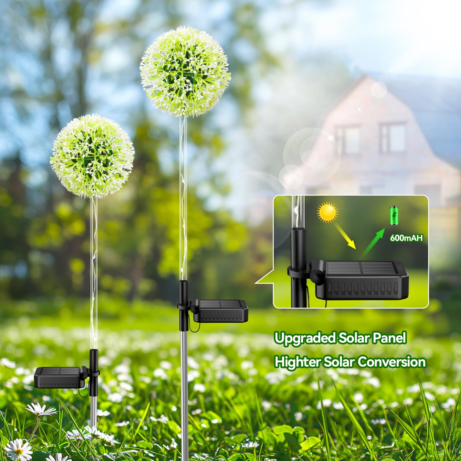 Bonlion 4 Pack Solar Garden Lights - Colorful Led Dandelion Decor, Waterproof Outdoor Lighting