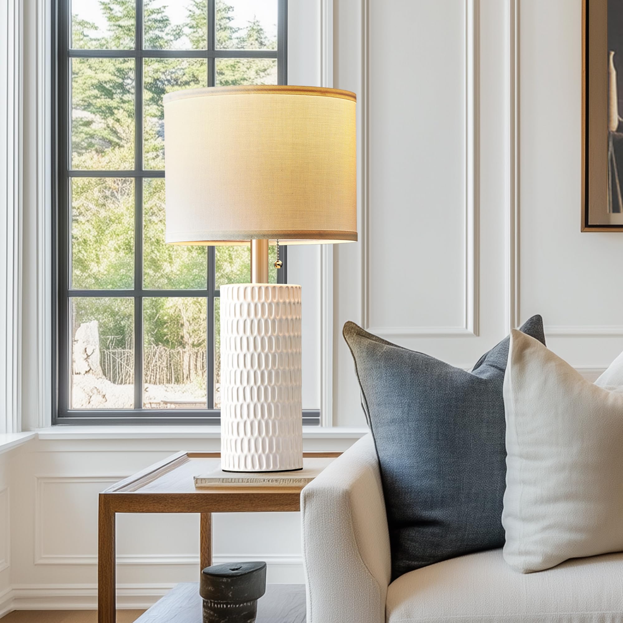 Reaketon Modern Ceramic Table Lamps for Living Room, Set of 2, 20" White, Model AMZ102-1TWHT