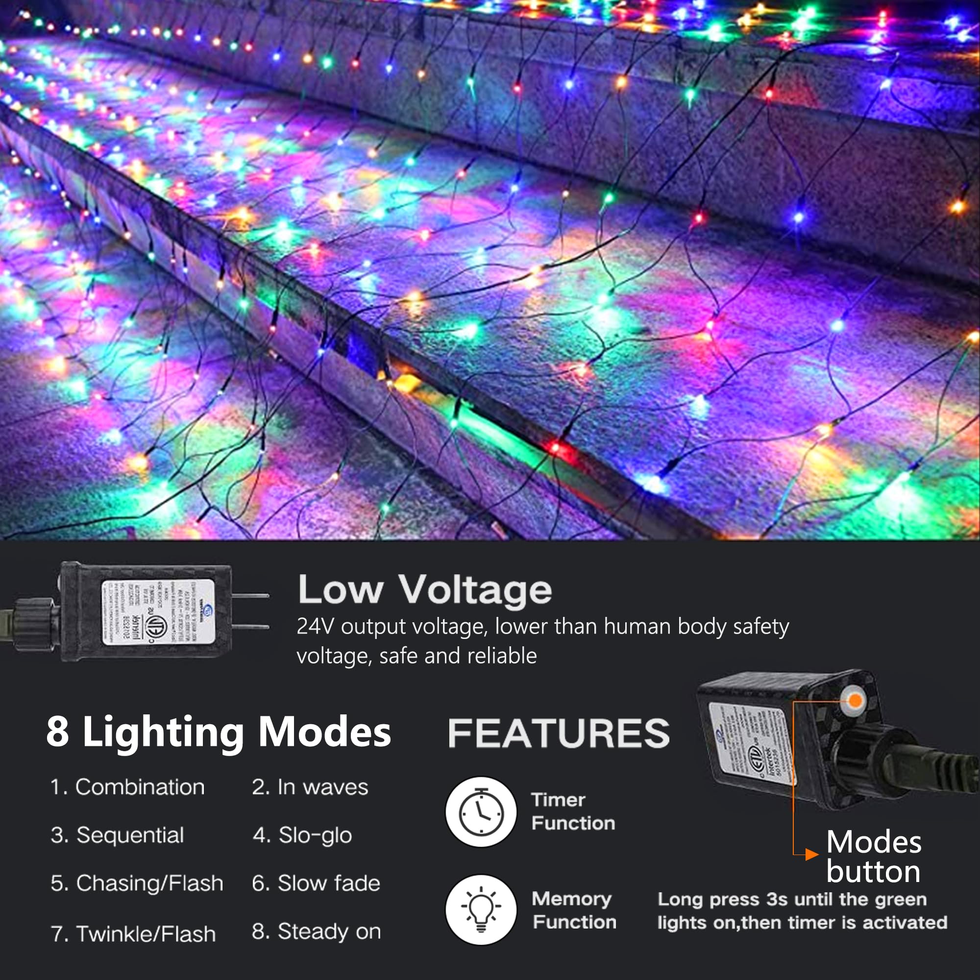 iBaycon 5ft x 5ft Net Lights Outdoor Mesh Lights, 8 Modes Timer Connectable Waterproof Christmas Lights for Trees, Bushes, Weddi