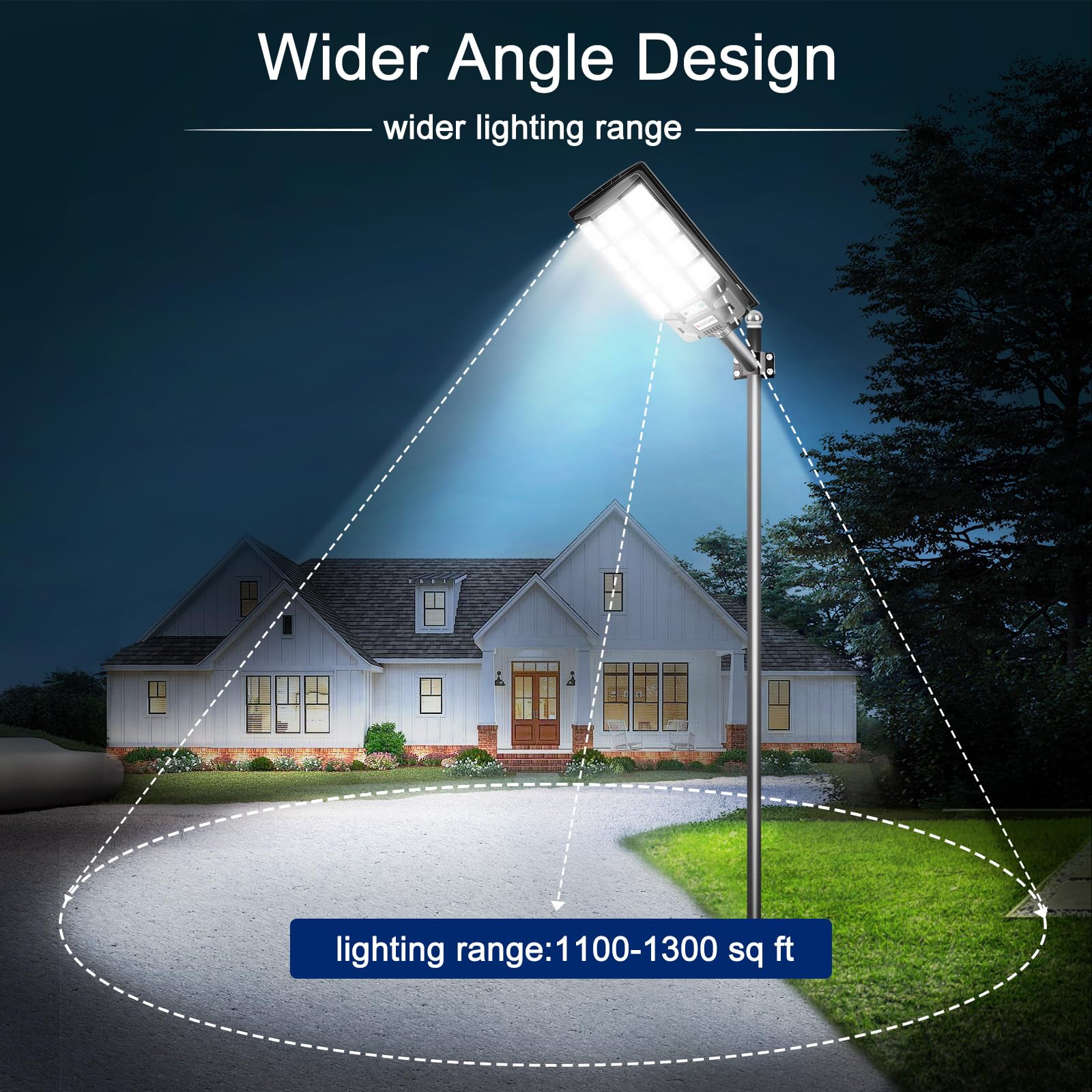 KingHe Solar Street Lights Outdoor, 6000K, 276 LEDs, Motion Sensor, Remote Control, Black, 4800W-1 Pack, Model KINGHE-BBG-12-1