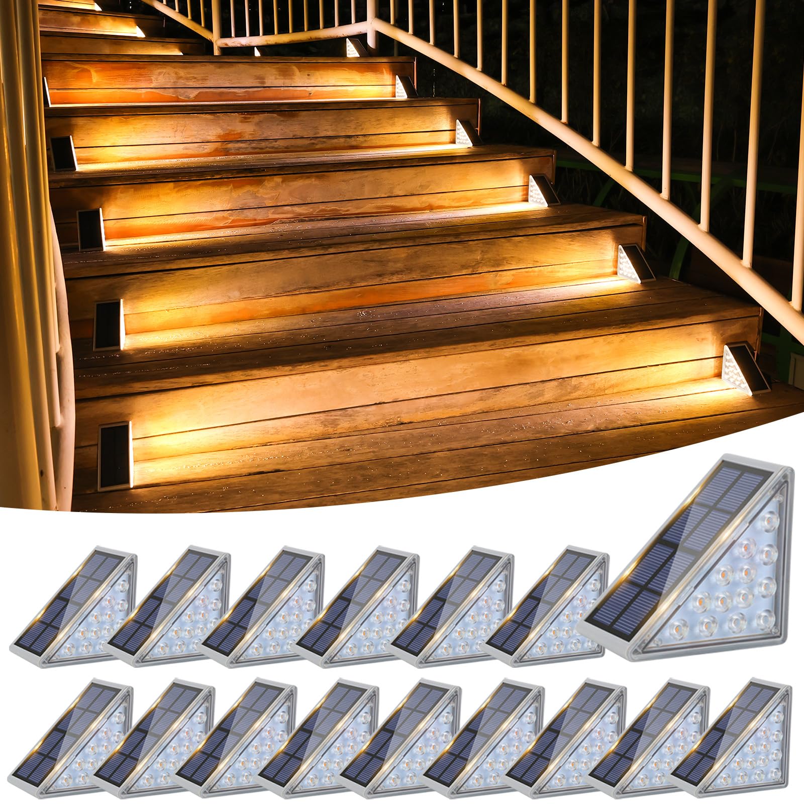 VOLISUN Solar Stair Lights 16 Pack, Solar Step Lights Outdoor Waterproof IP67, LED Outdoor Step Lights
