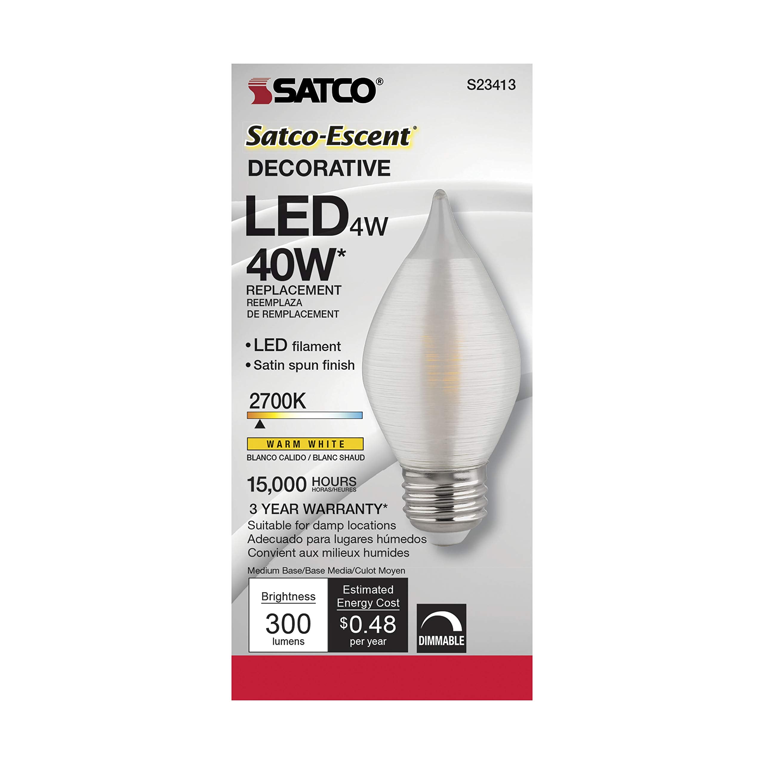 Satco S23413 Medium Light Bulb, Glass, Spun Finish
