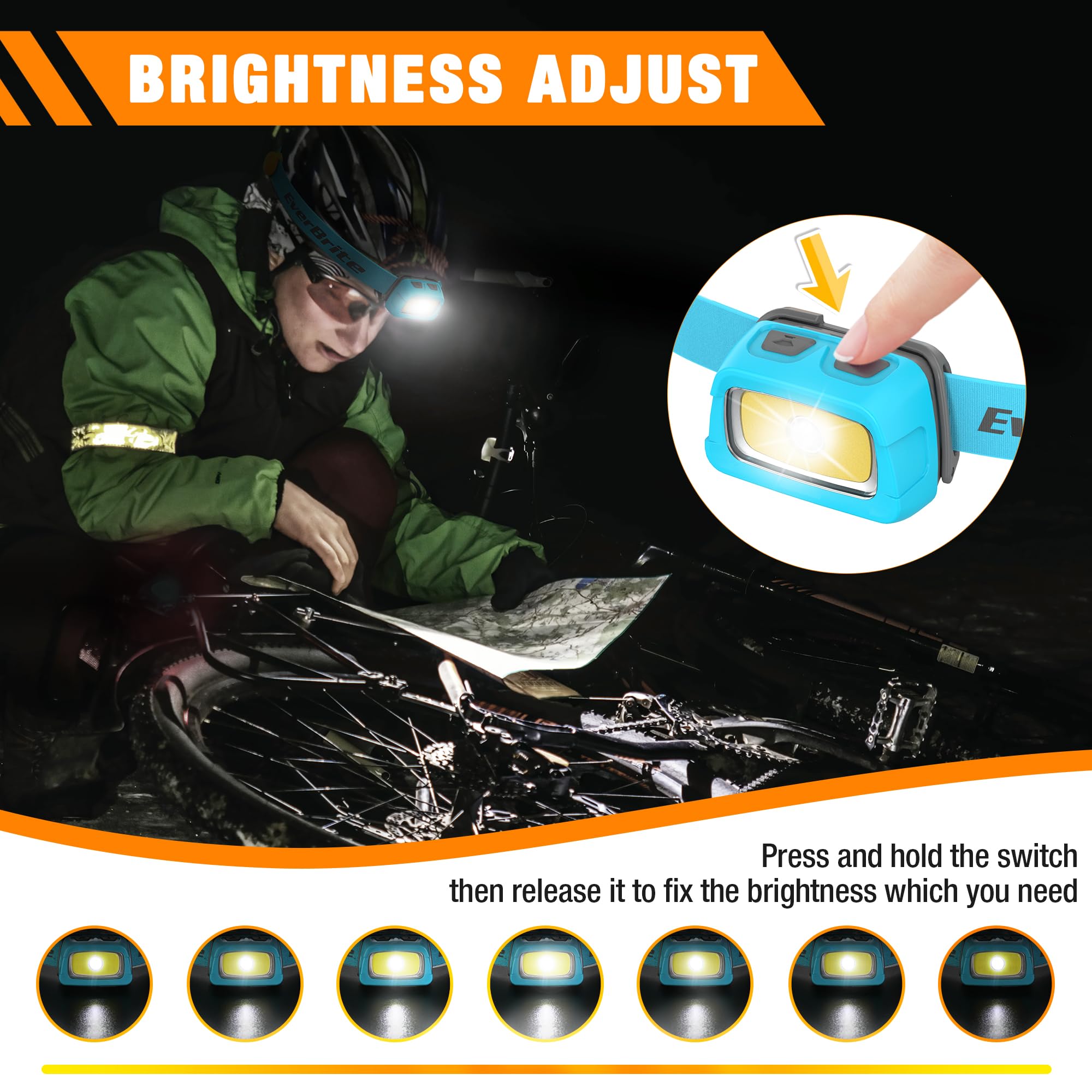 EverBrite Rechargeable Headlamp, 350 Lumens, 7 Modes, Red Light, Sky Blue, Model E021064AE
