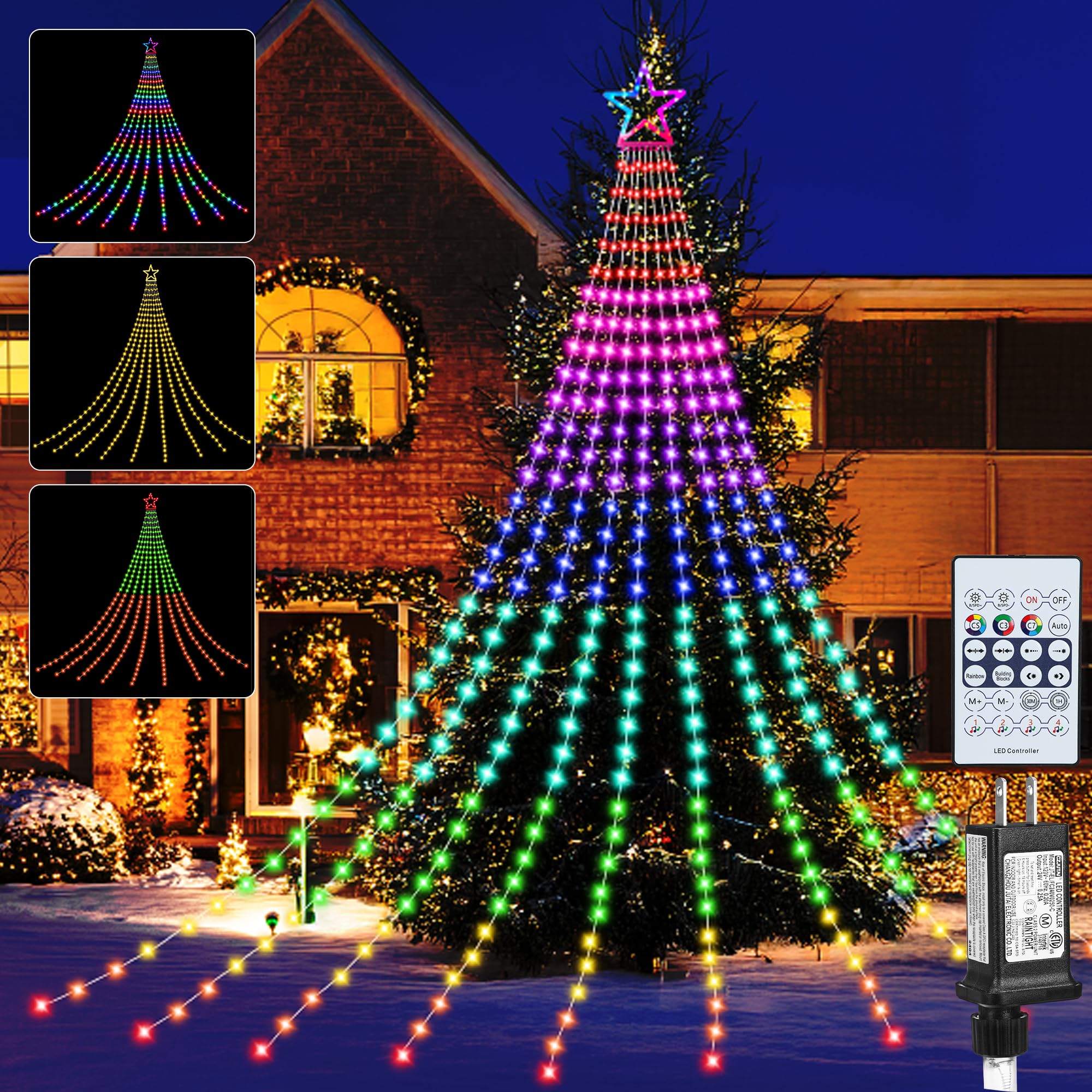 Christmas Decoration RGB String Lights, Outdoor Color Changing Christmas Lights 320 LED 16.4 Ft Star Tree Topper Fairy String Li