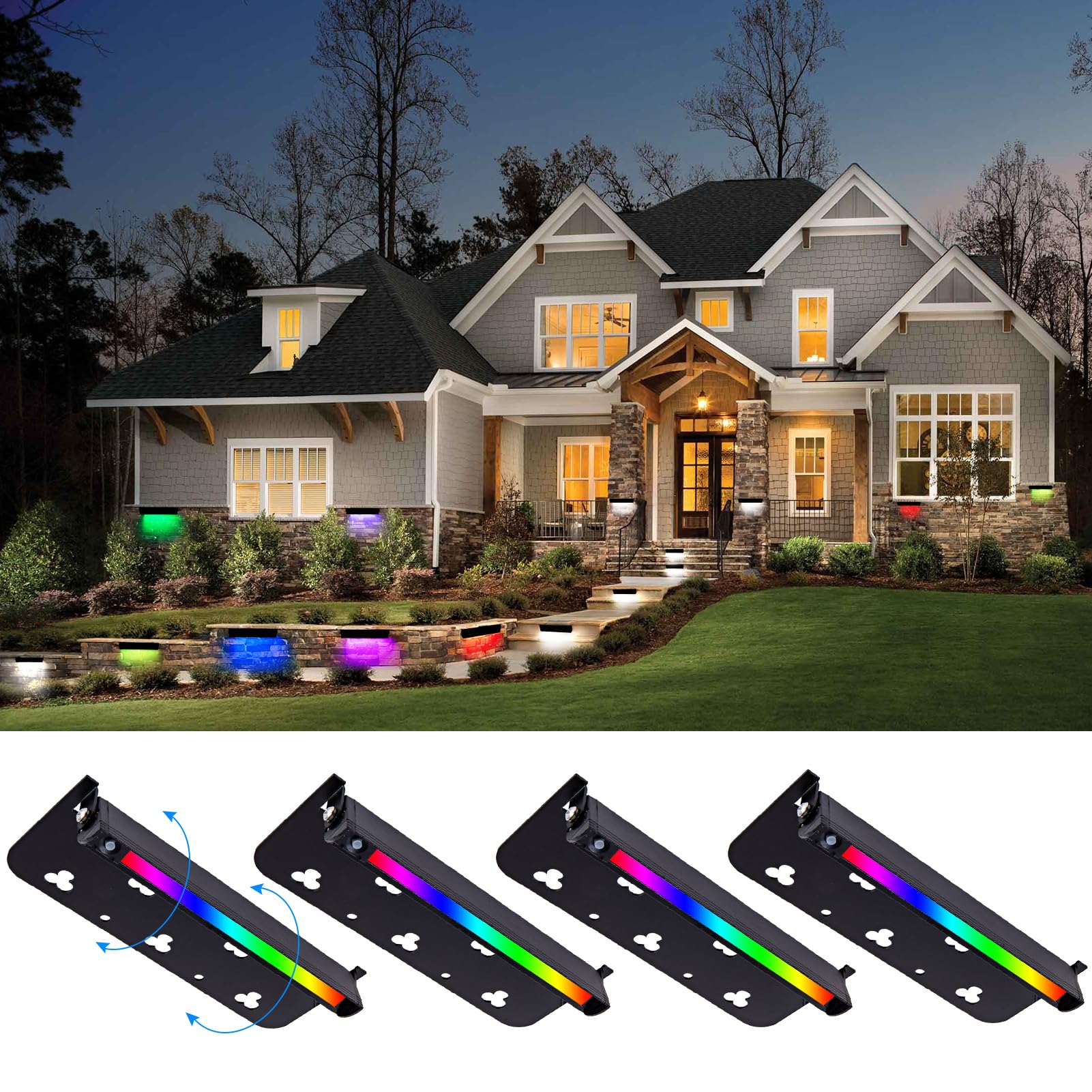 Lecotresy RGBW LED Hardscape Lighting, 7inch, 12V AC/DC, 3W, 4 Pack, Color Changing, Aluminum, Model LECO-RGB-