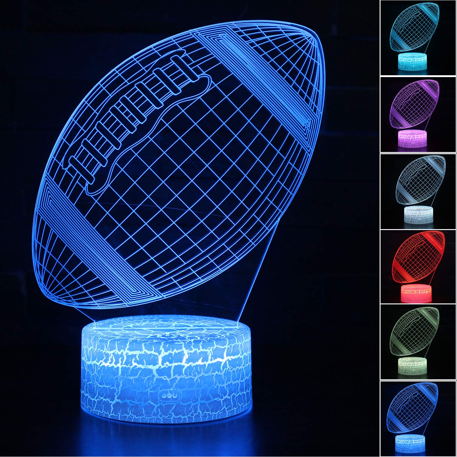 Azalco Rugby Night Light,3D Illusion Football Lamp For Kids Sprot Fans With 16 Colors Changing Remote Control&Smart Touch Bedroo