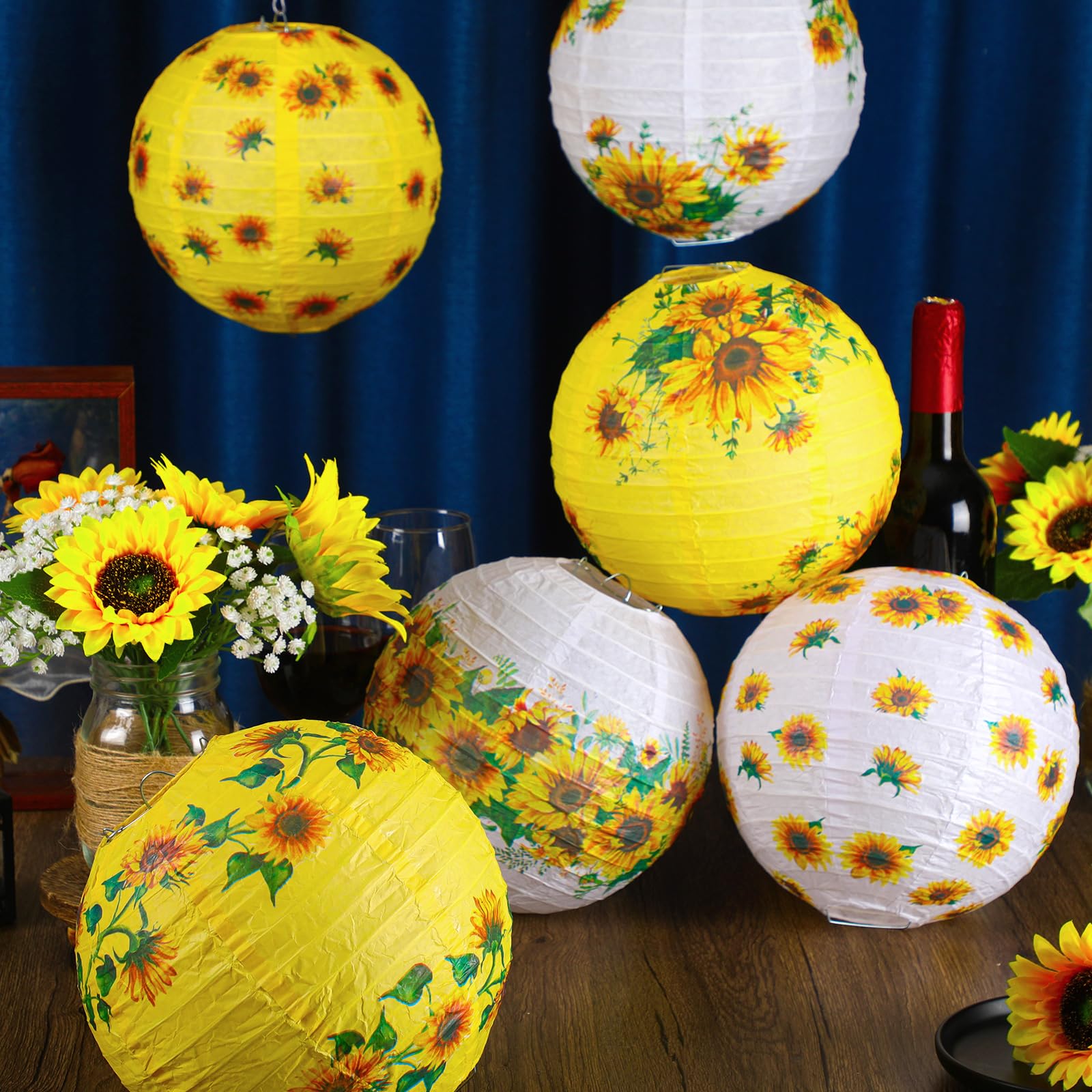 Panelee 12 Pcs Sunflower Paper Lanterns Party Decorations 8 Inch Hanging Round Paper Lanterns Hanging Paper Party Decorations Fo