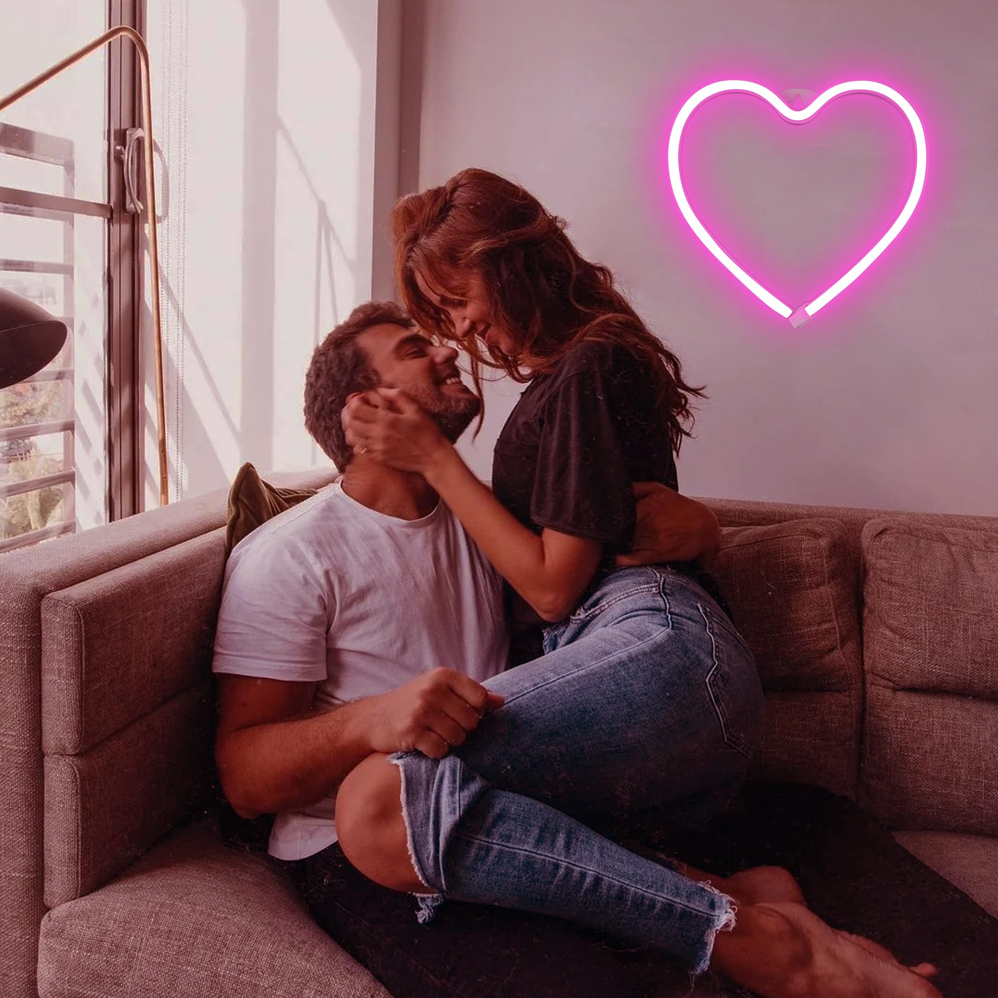 Pink Heart Neon Light  Led Light Signs Powered By Battery Or Usb  Light Decoration For Christmas Birthday Party Living Room Bedroom Table Children Gifts