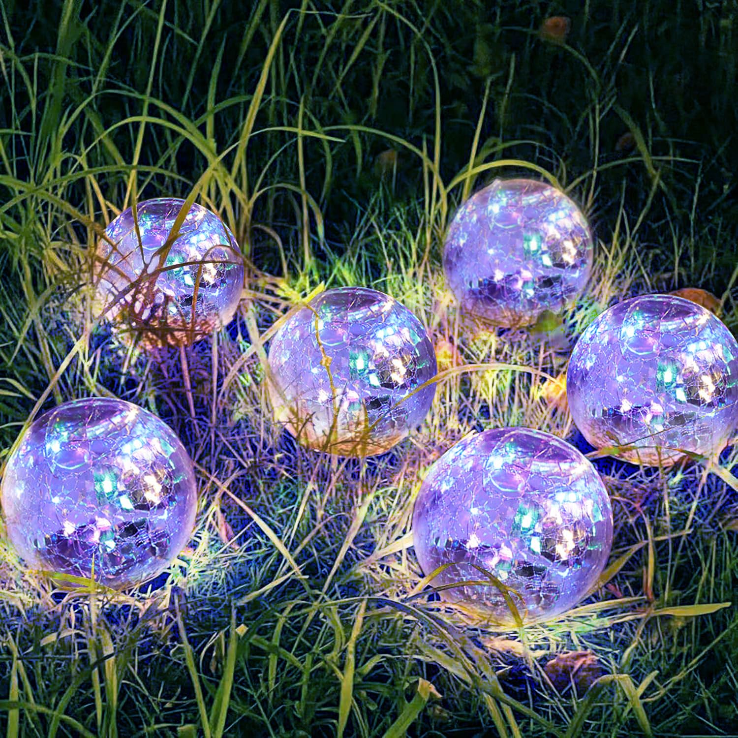 Syouhome Solar Garden Lights, 6 Pack Waterproof Cracked Glass Ball, Multicolor Pathway Decor