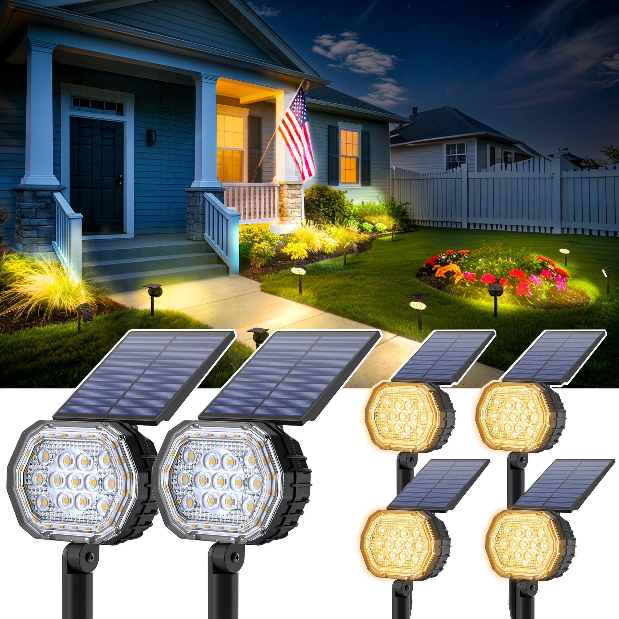 Solar Spot Lights Outdoor Waterproof IP65, 3 Modes Solar Lights Outdoor 35 LED Landscape Lighting, Spot Uplights for Garden Pati
