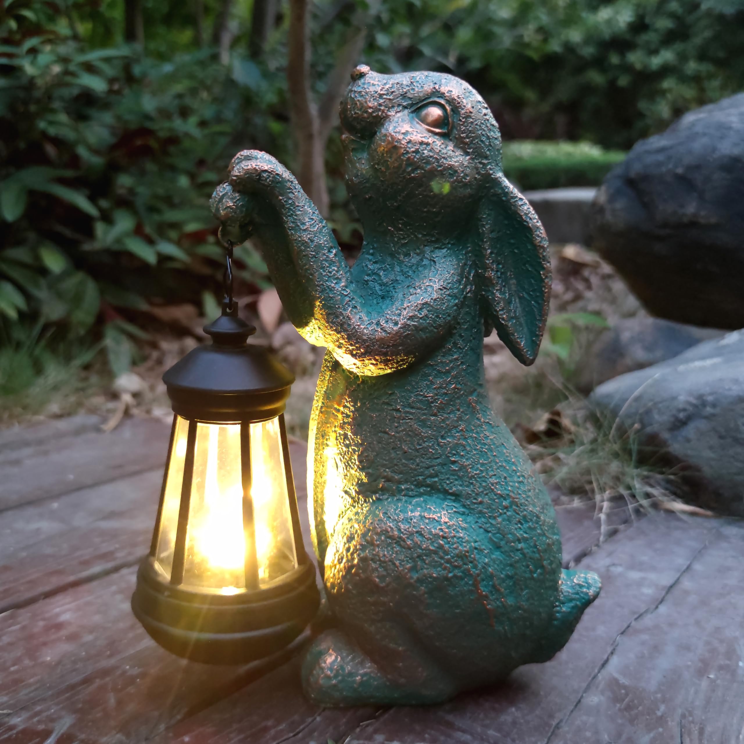 RCTTICUU Rabbit Garden Statue Outdoor D  cor with Solar Lights Lantern,Rabbit Solar Light Figurines Outside Decorations for Yard