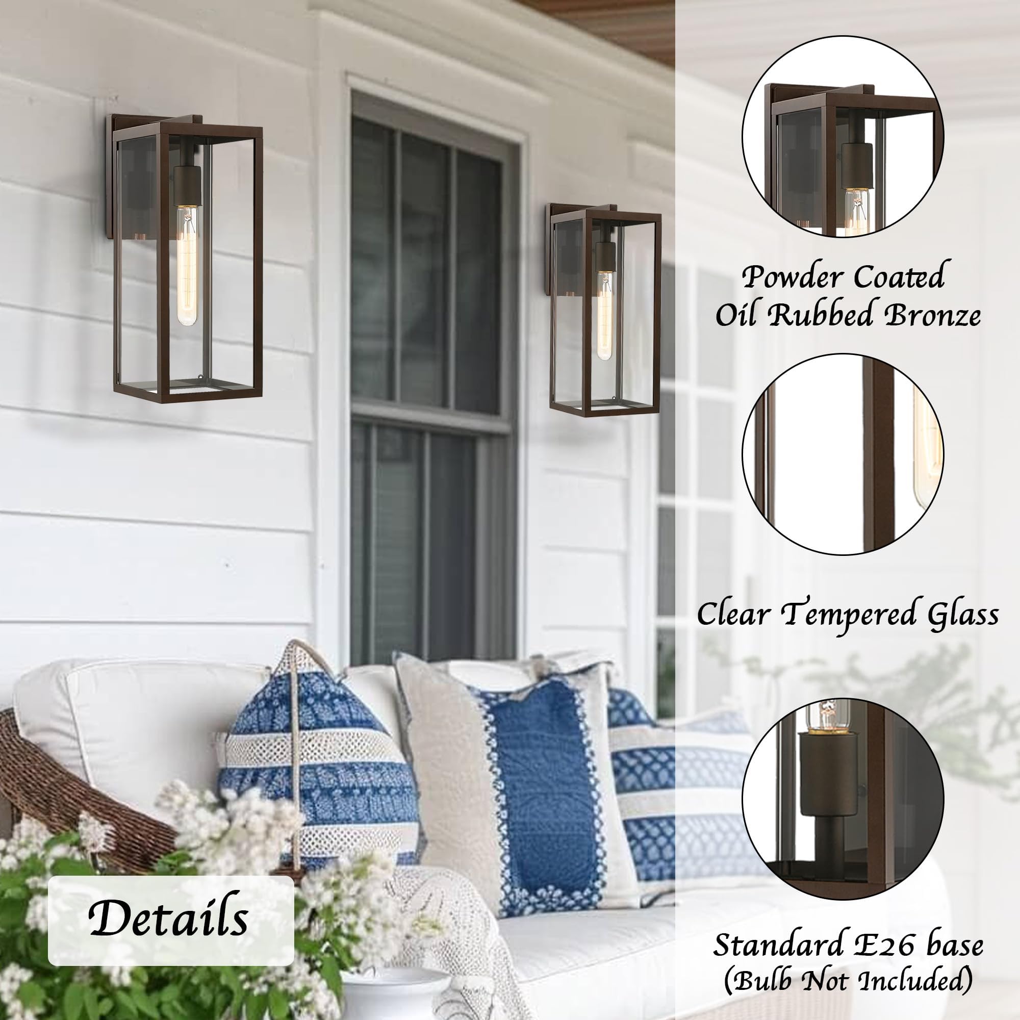 Bestshared Outdoor Wall Lantern - 15"H 1-Light Sconce, Oil-Rubbed Bronze, Metal, Wall Mounted, Model 4176, 1 Pack