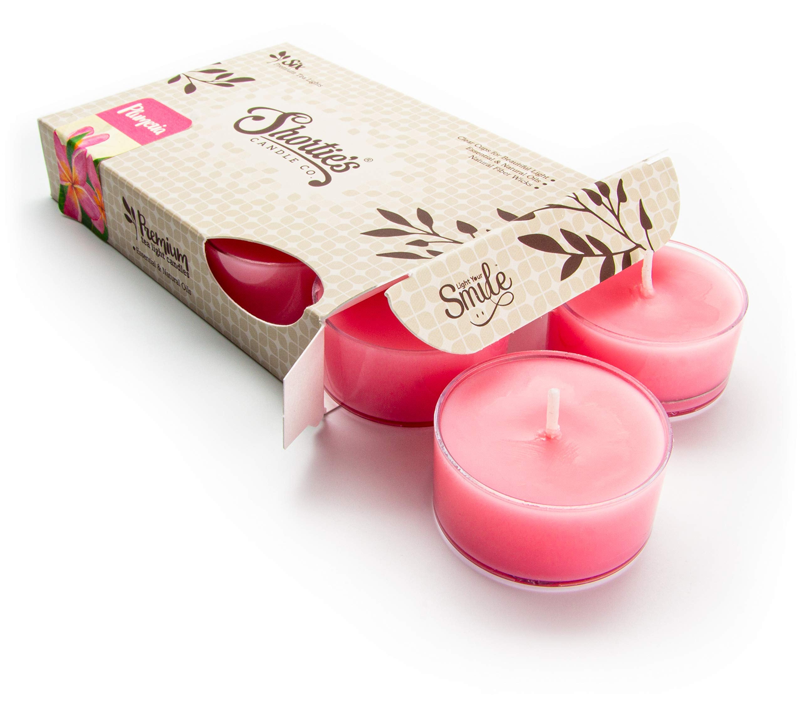 ShortieS Candle Company Pure Plumeria Tealight Candles - 6 Pink Scented Tea Lights - enhanced Paraffin Wax - Made In The Usa