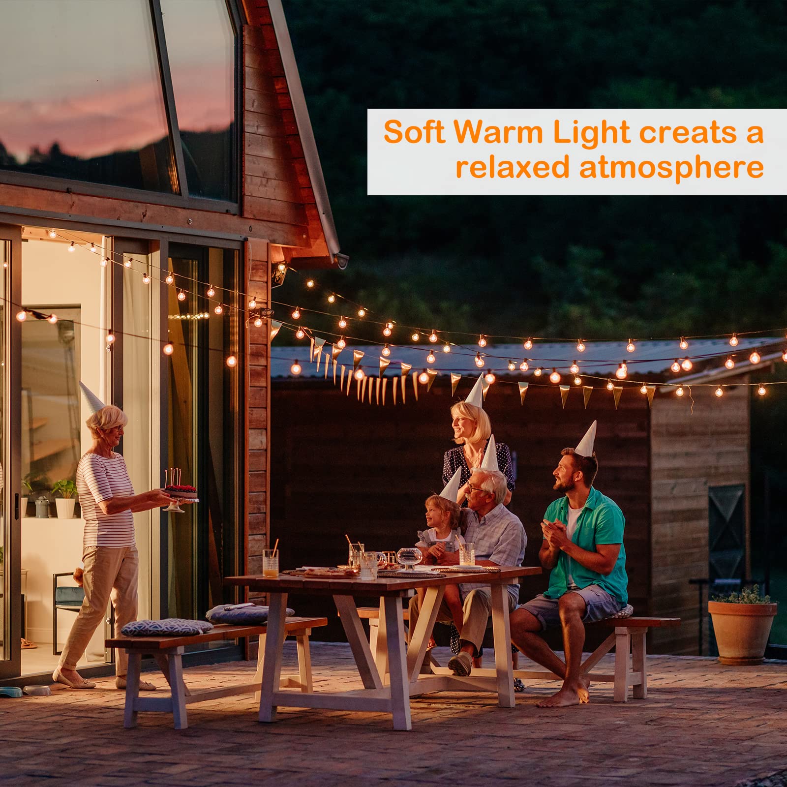 Dge Outdoor Led String Lights 48Ft, Shatterproof & Waterproof, Black, Ul Listed For Patio, Backyard, Wedding Party