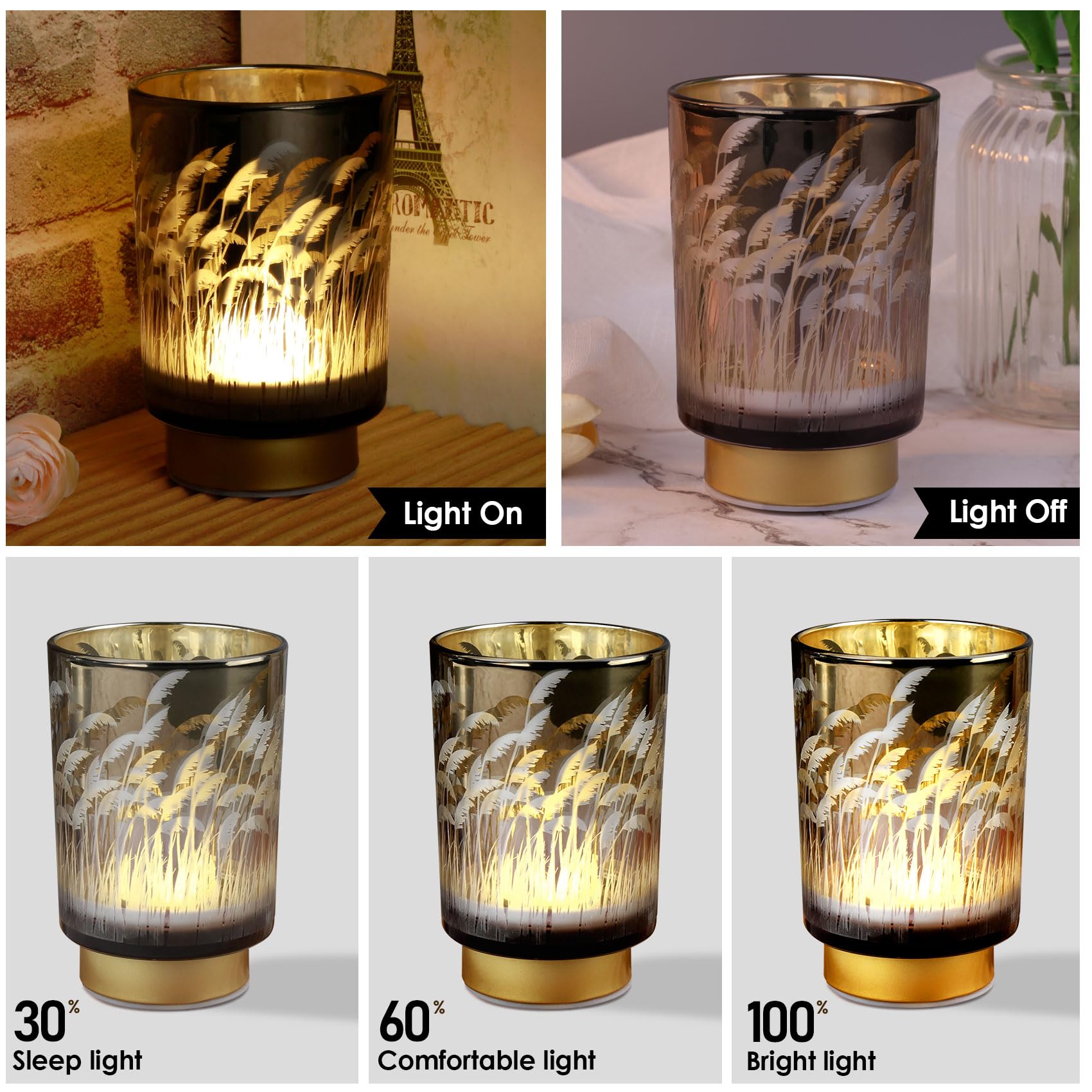 Eywamage Small Battery Operated Table Lamp With Remote, Pampas Cordless Glass Accent Lamp Lights For Bedroom Kitchen Living Room