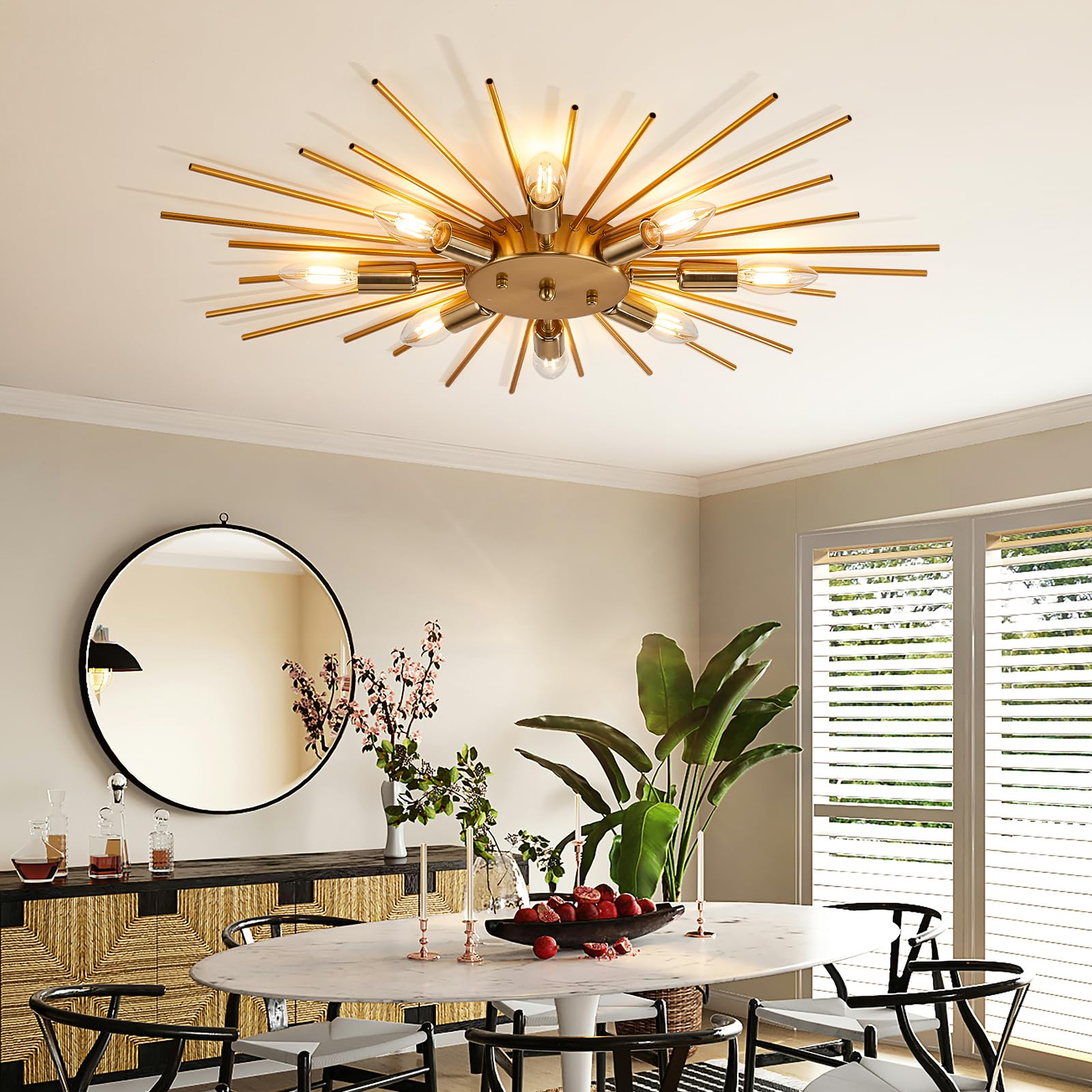 Yunnix 8-Light Gold Sputnik Chandelier - Modern Metal Ceiling Light for Dining Room, Kitchen, Bedroom, Hallway, Living Room