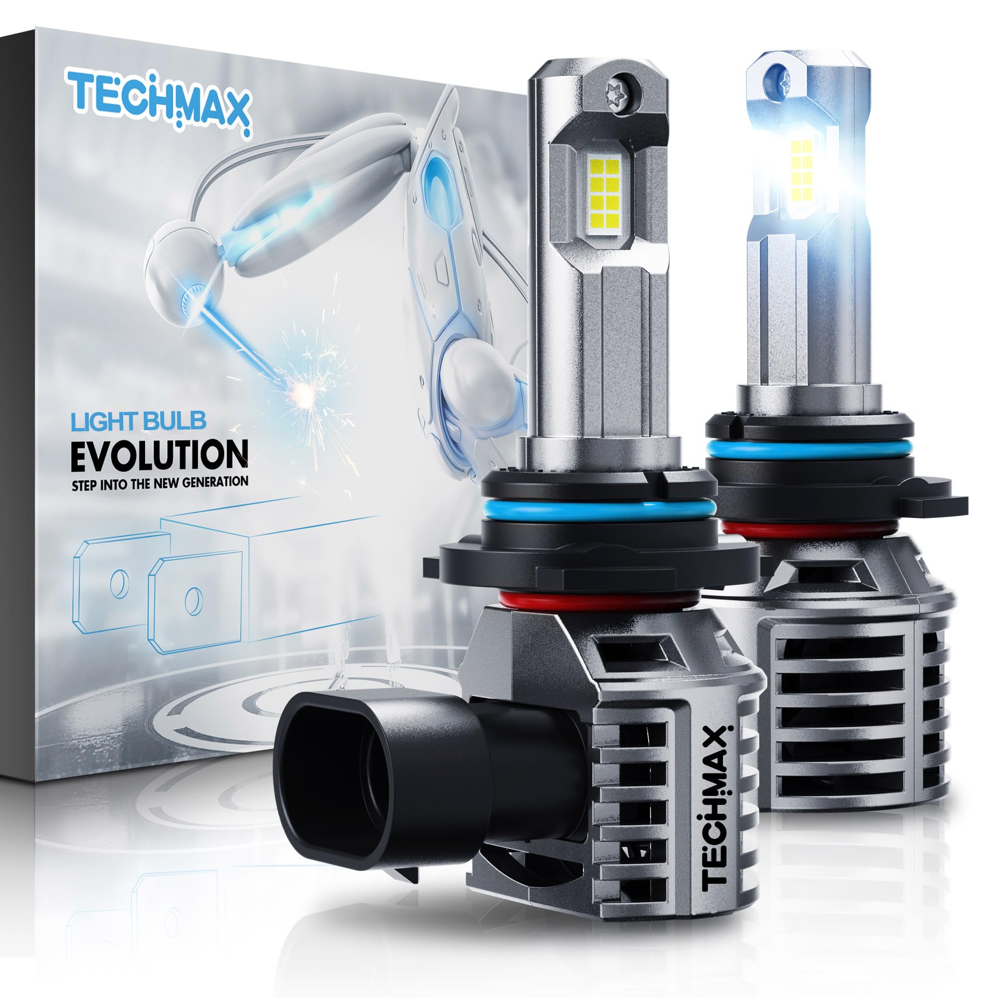TECHMAX 9006 Fog Light Bulbs, 600% Bright 6500K, Aluminum, Gray, Pack of 2