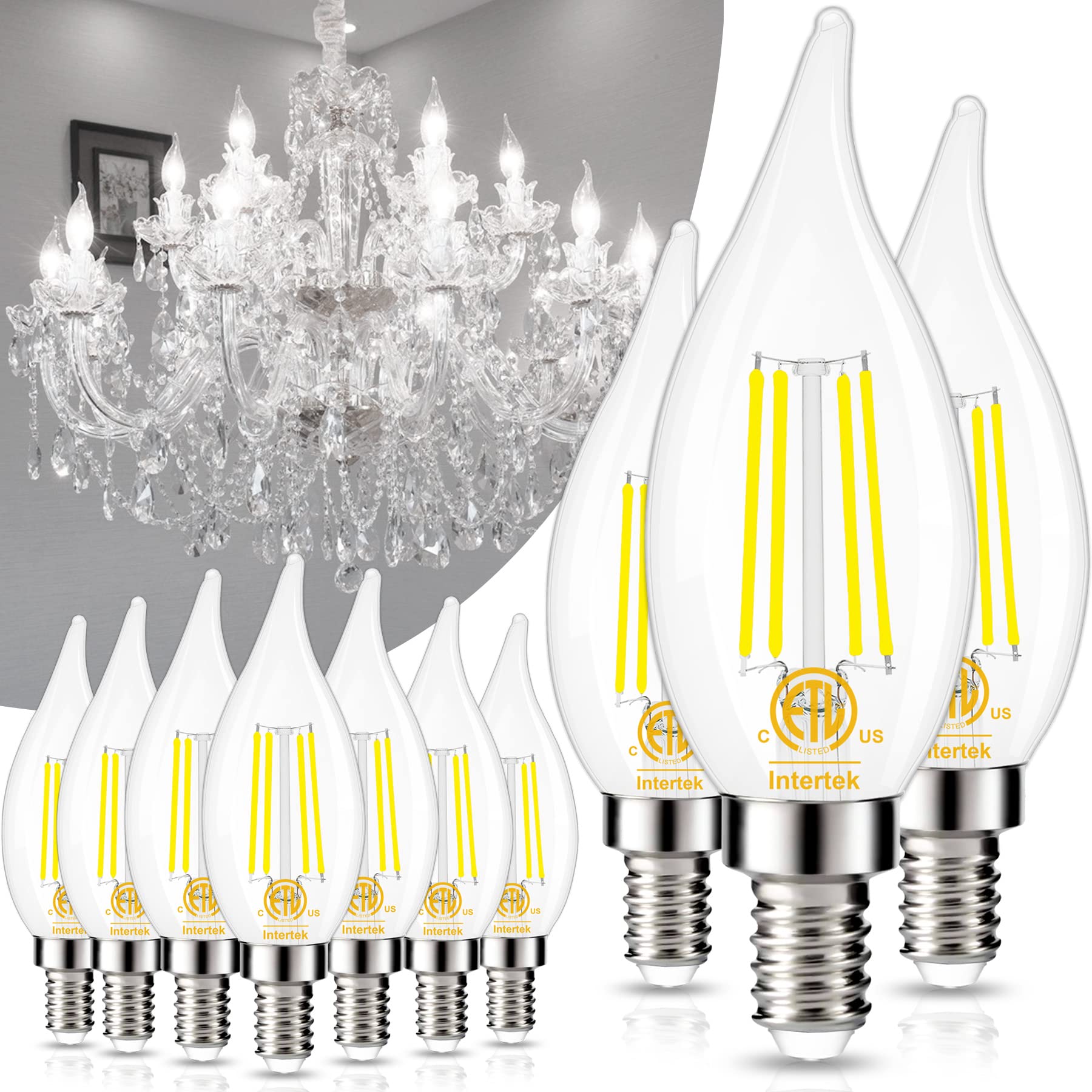 Golspark 10 Pack E12 Candelabra Led Light Bulb 60 Watt Equivalent, 5000K Daylight Tybe B 4W E12 Chandelier Led Light Bulbs, E12