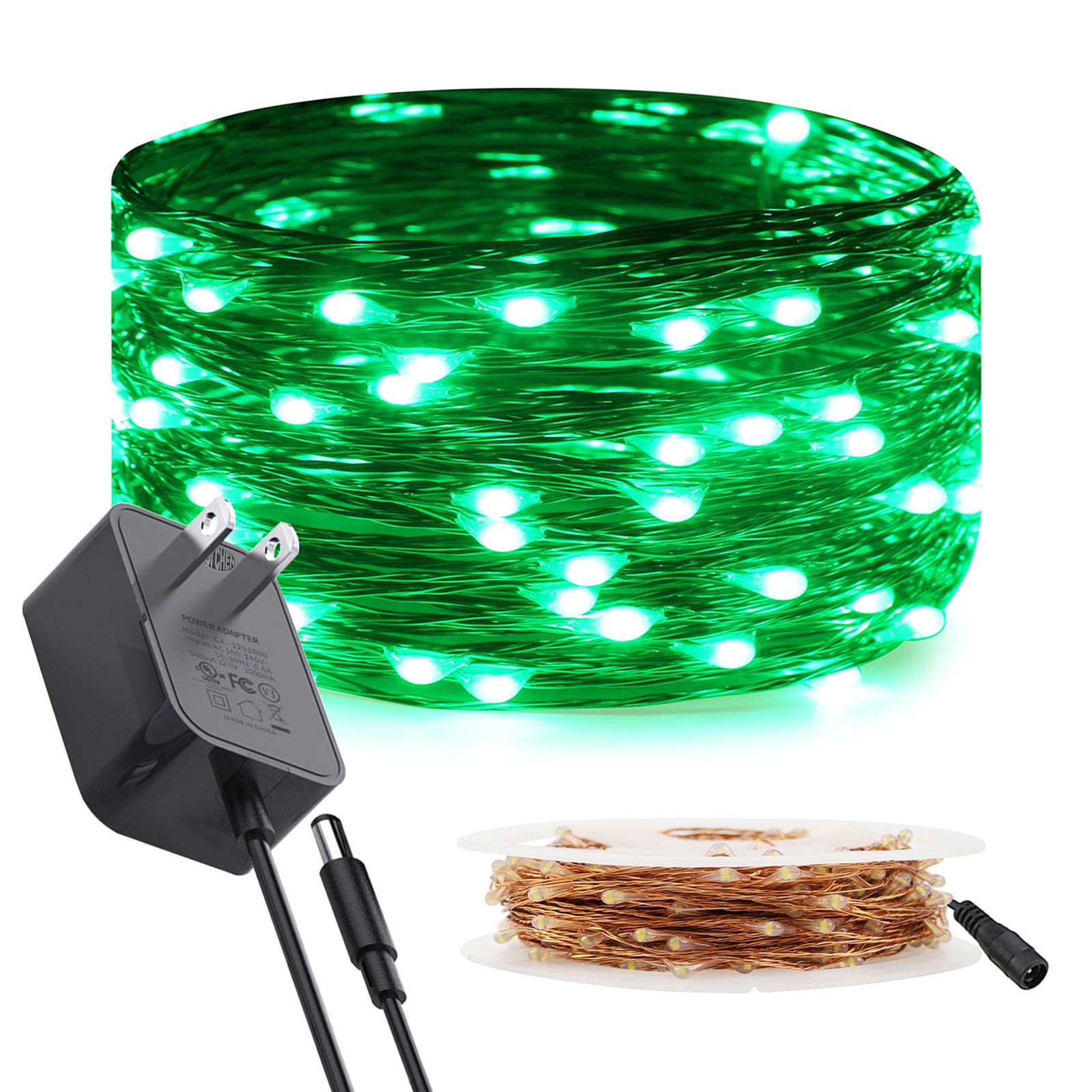 Ruichen 33 Ft Copper Wire Fairy Lights, 100 Led String Lights, Green, Plug-In With Spool