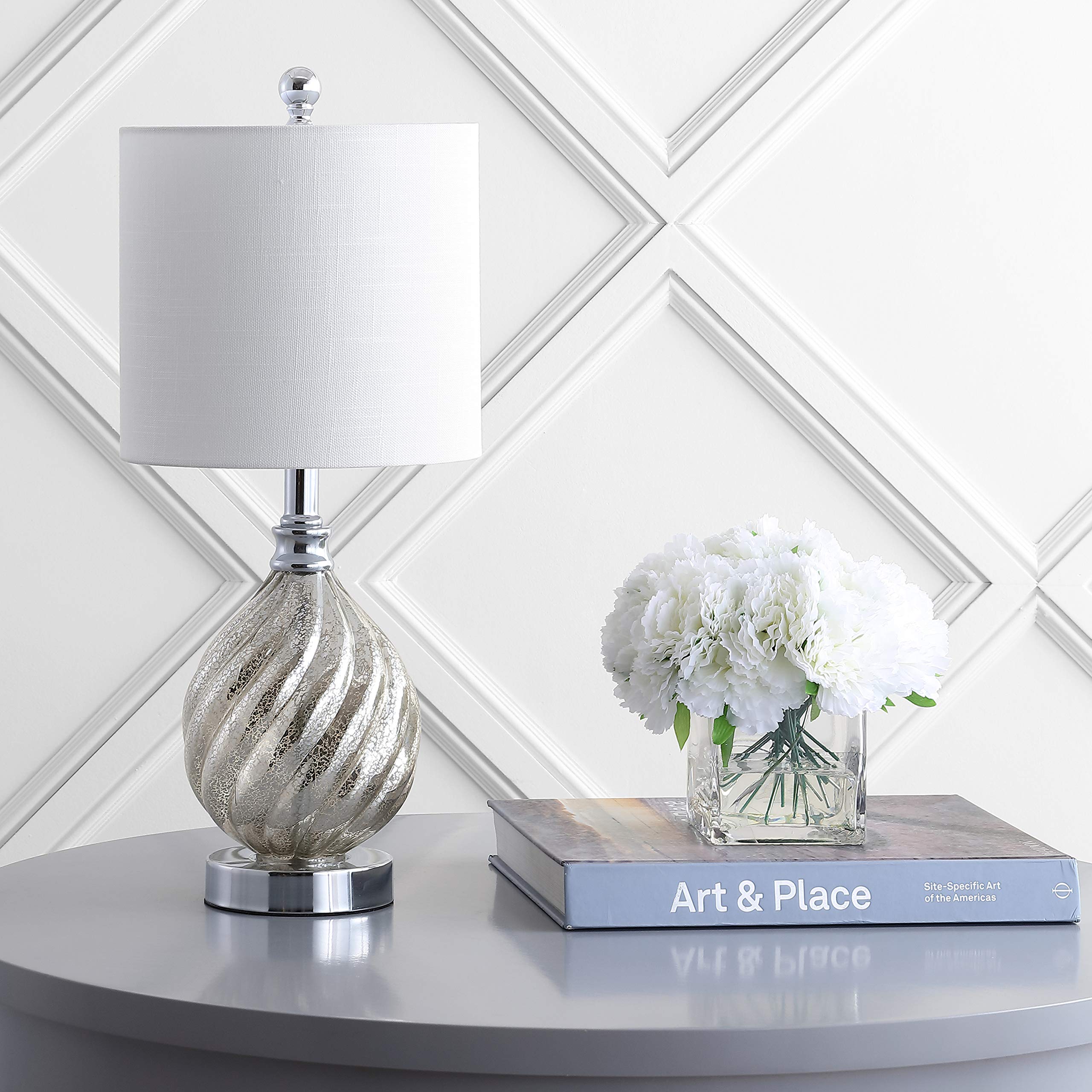 JONATHAN Y JYL1034A Glass/Metal LED Table Lamp 20.5in Mercury Silver for Bedroom Living Room Office