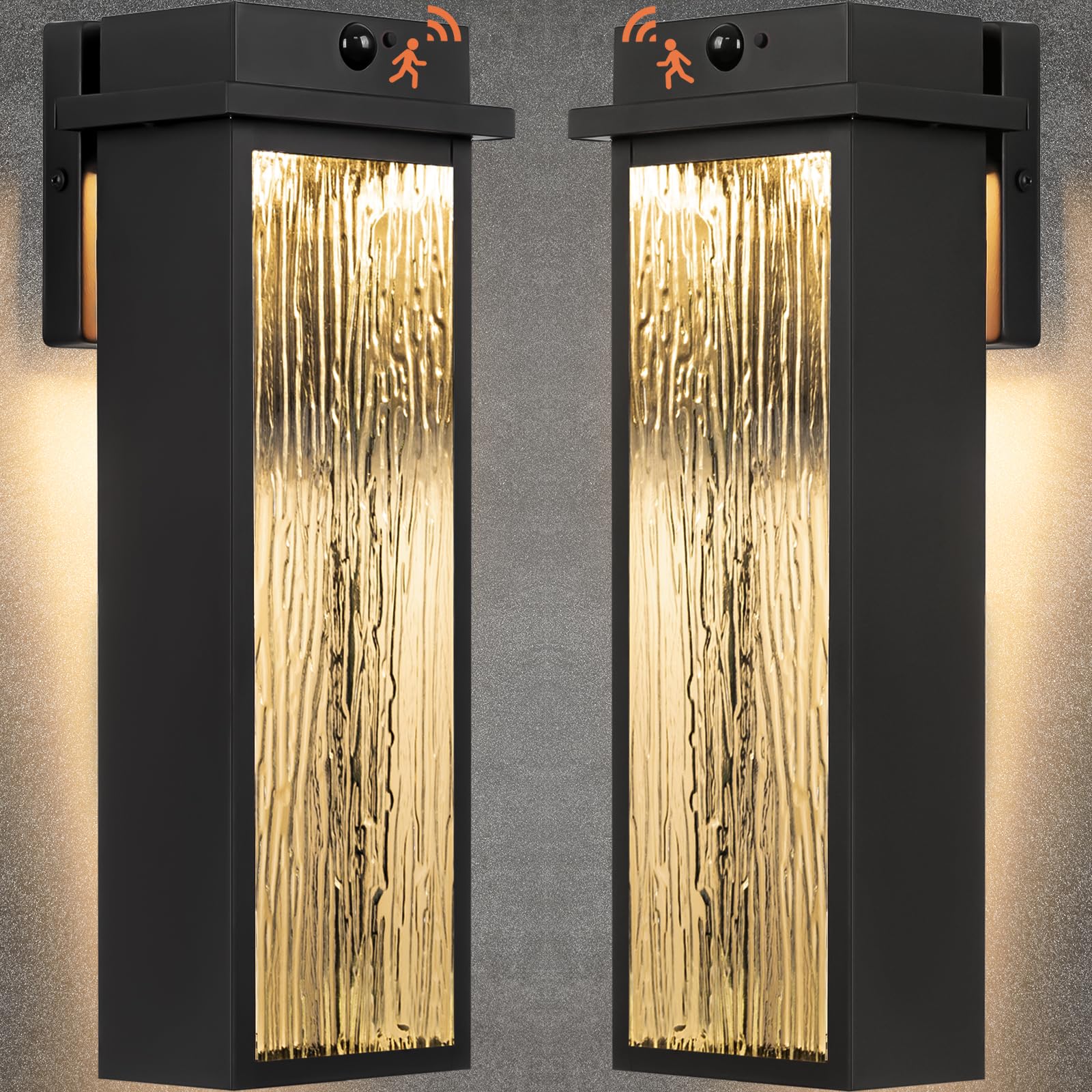 Venzblomia 20  Upgraded Motion Sensor Led Exterior Lighting Fixtures  2 Pack Large Black Dusk To Dawn Lights Outside  Modern Outdoor Led Wall Sconce Lamps  Waterproof Outside Patio Carriage Lanterns