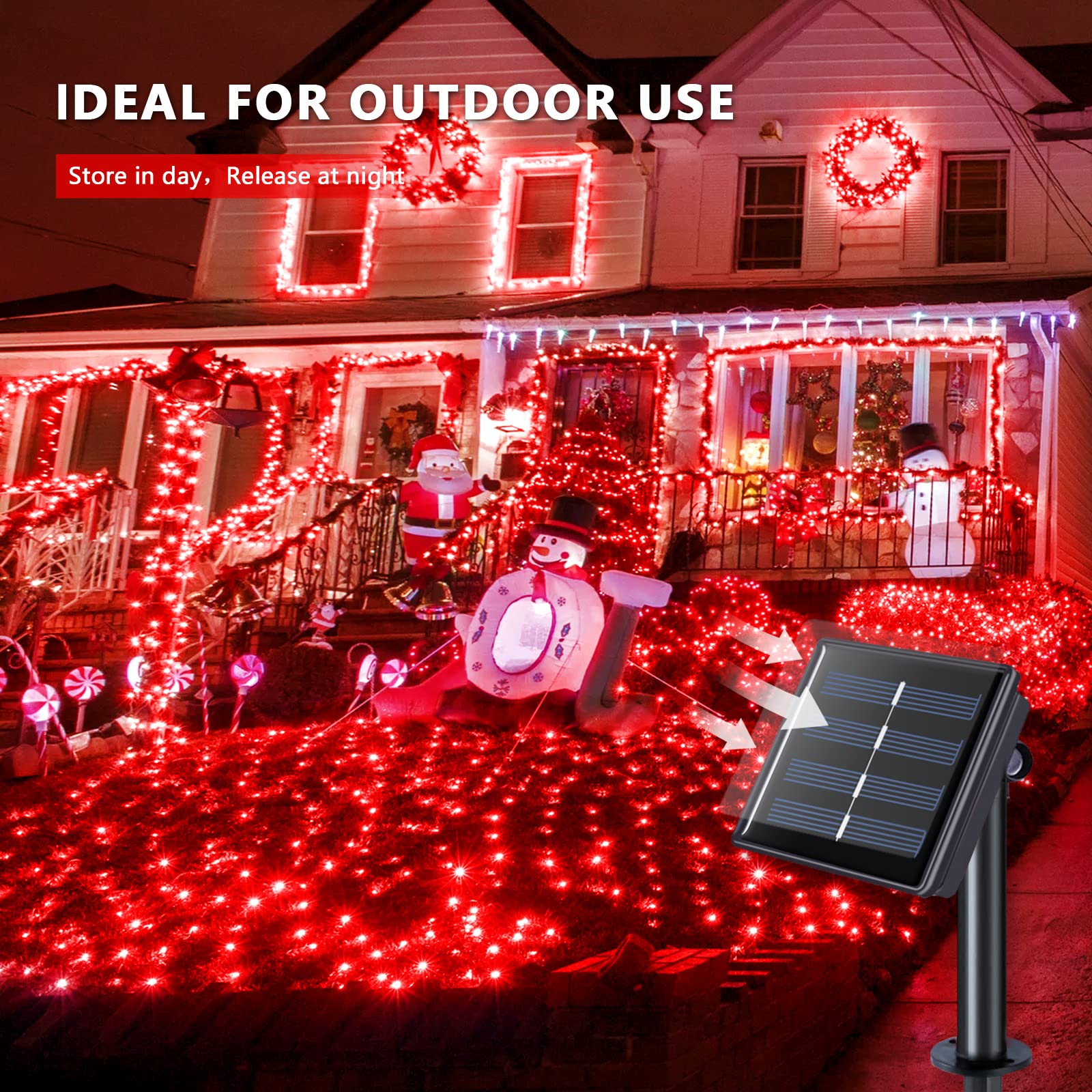 Jmexsuss 4 Pack Red Solar Christmas Lights, Total 400 Led 132Ft Red Solar Fairy Lights Outdoor Waterproof, 8 Modes Copper Wire Solar String Lights For Outside Christmas Garden Patio Yard Tree Decor