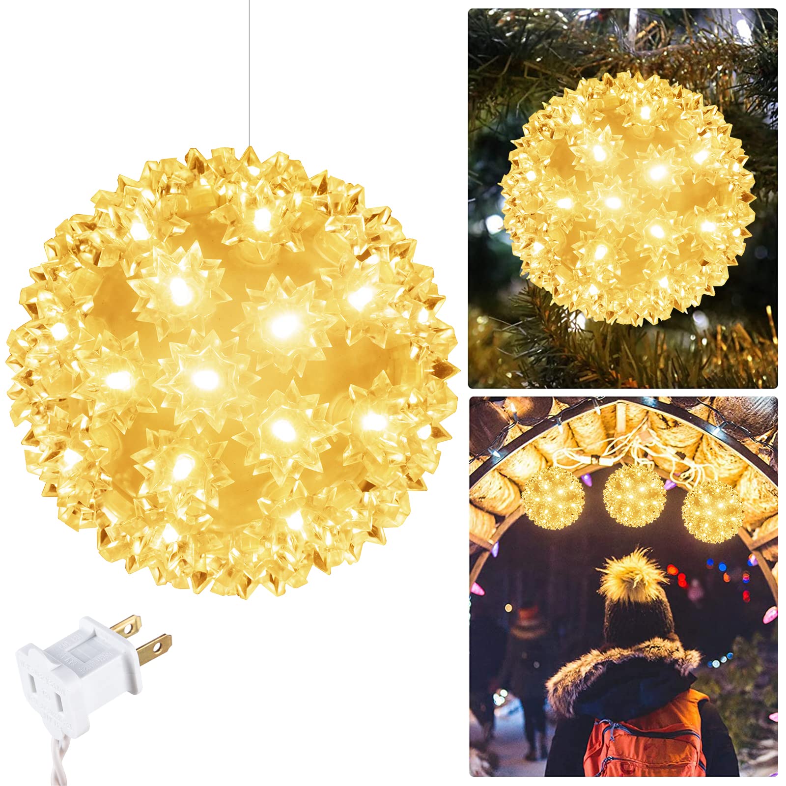 Brightown 50 LED Starlight Sphere Lights - 3 Pack 5.5in Warm White, Replaceable Bulbs, Add-On Plug for Indoor/Outdoor Decorations