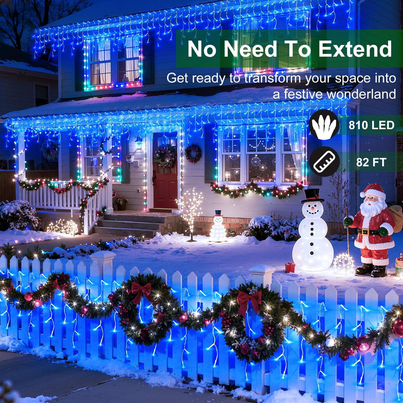 XIKENGSHQ LED Christmas Lights, 810 Drops, 82ft, 12 Modes, Dimmable, Waterproof, Blue, Model WX-810L