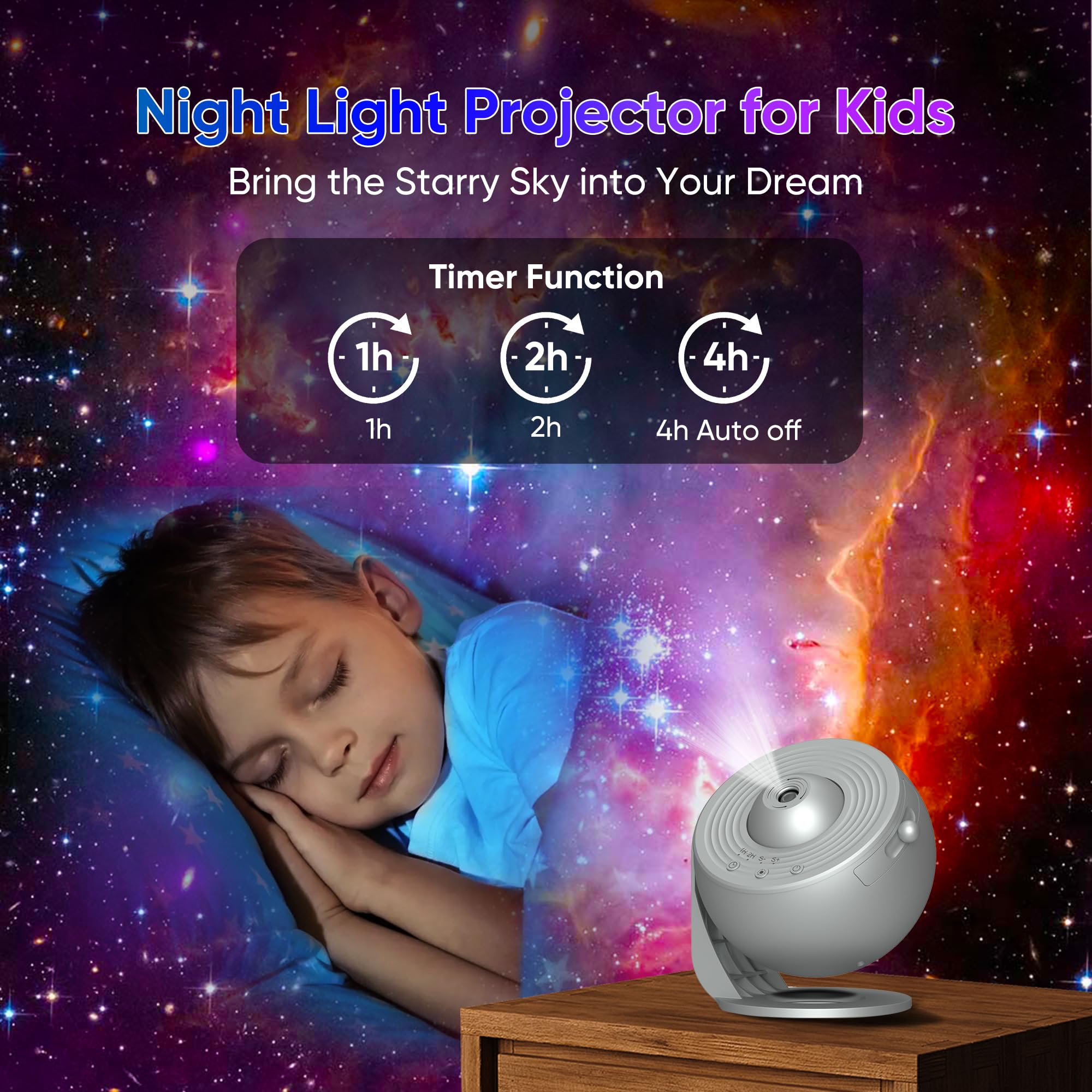 Xeefeel Galaxy Projector, 13-in-1 Star  tarium Night Light, 360° Rotating, Silver, Medium, Model BL-DQY02