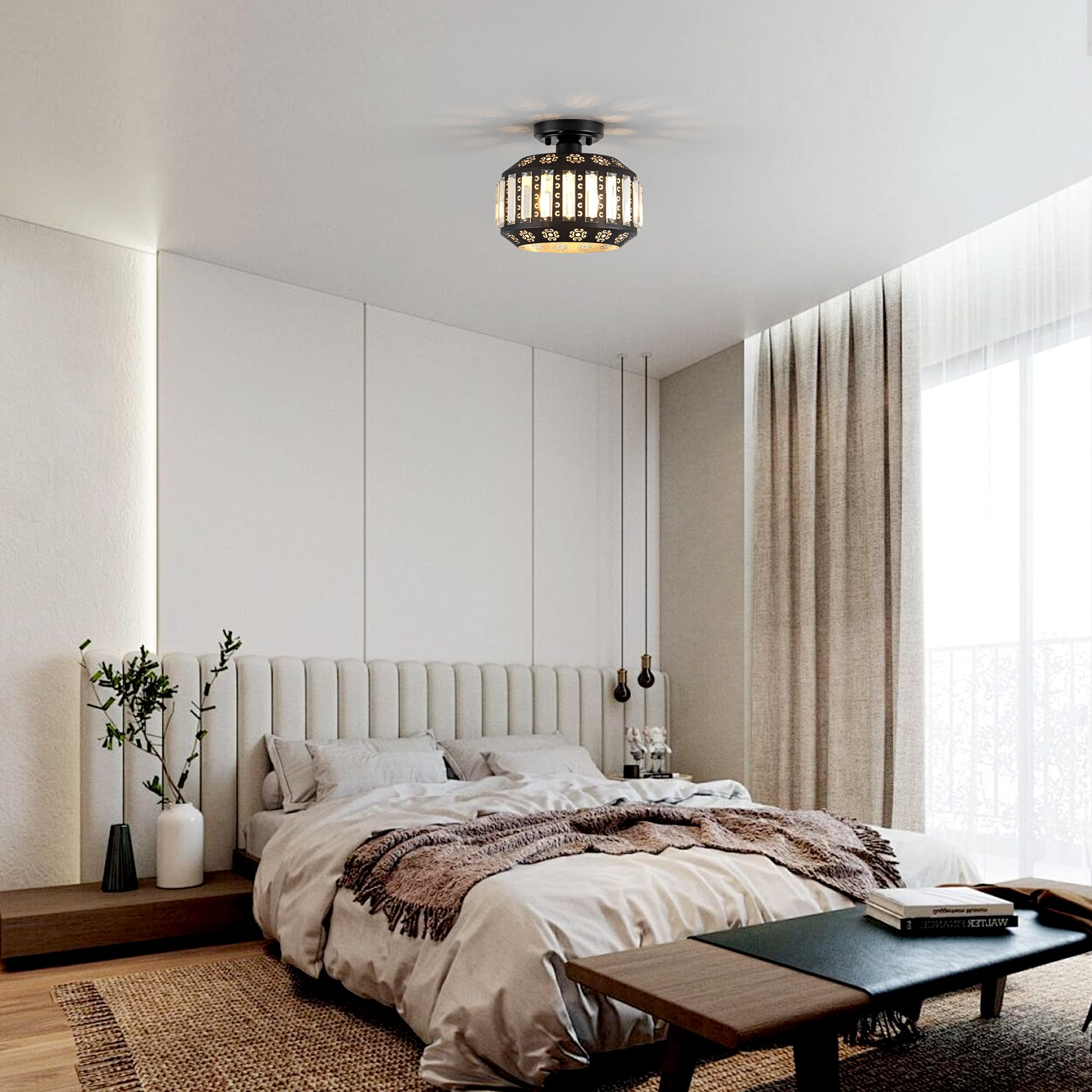 Zlepmlla Black Ceiling Light Fixture Vintage Light Fixture Ceiling Mount, French Country Ceiling Light For Bedroom Kitchen Hallw