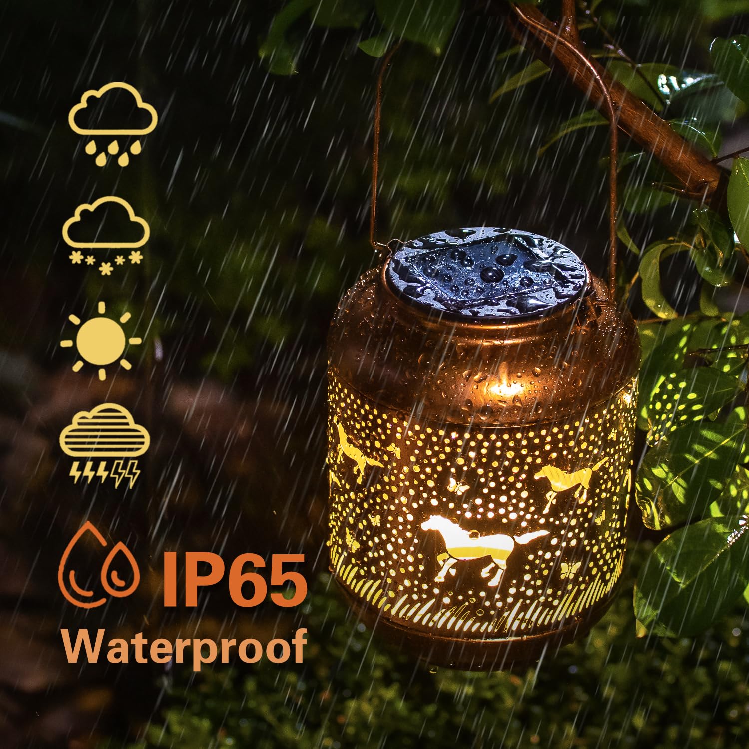 TIGGSY Metal Horse Solar Lanterns - Waterproof LED Hanging Lights for Outdoor Yard, Patio, Garden Decor - Brown, Model HW-DL-047