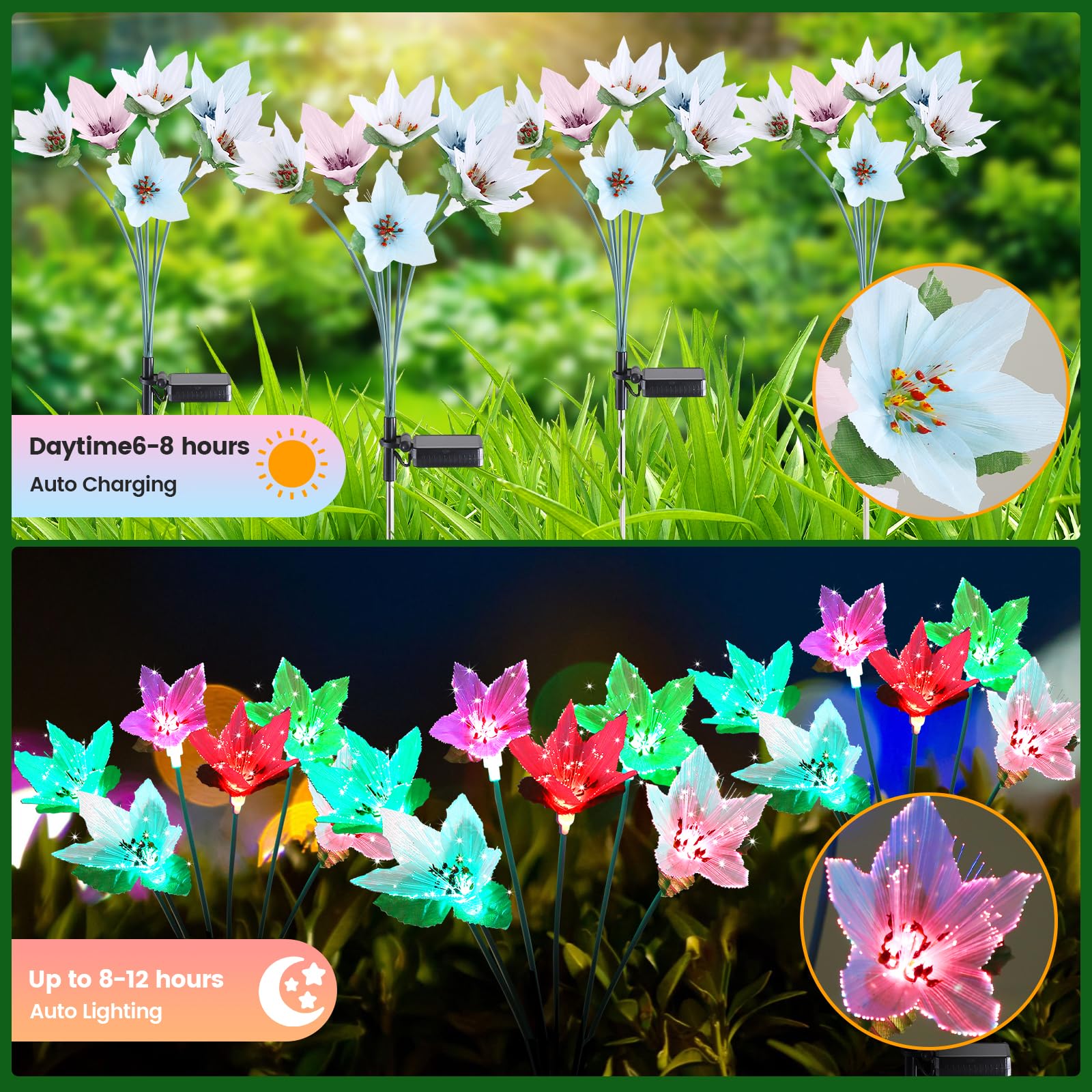 Adecorty Solar Garden Lights - Swaying Outdoor Decorative Waterproof 3 Pack With 7 Color Changing 18 Fiber Optic Flowers For Out