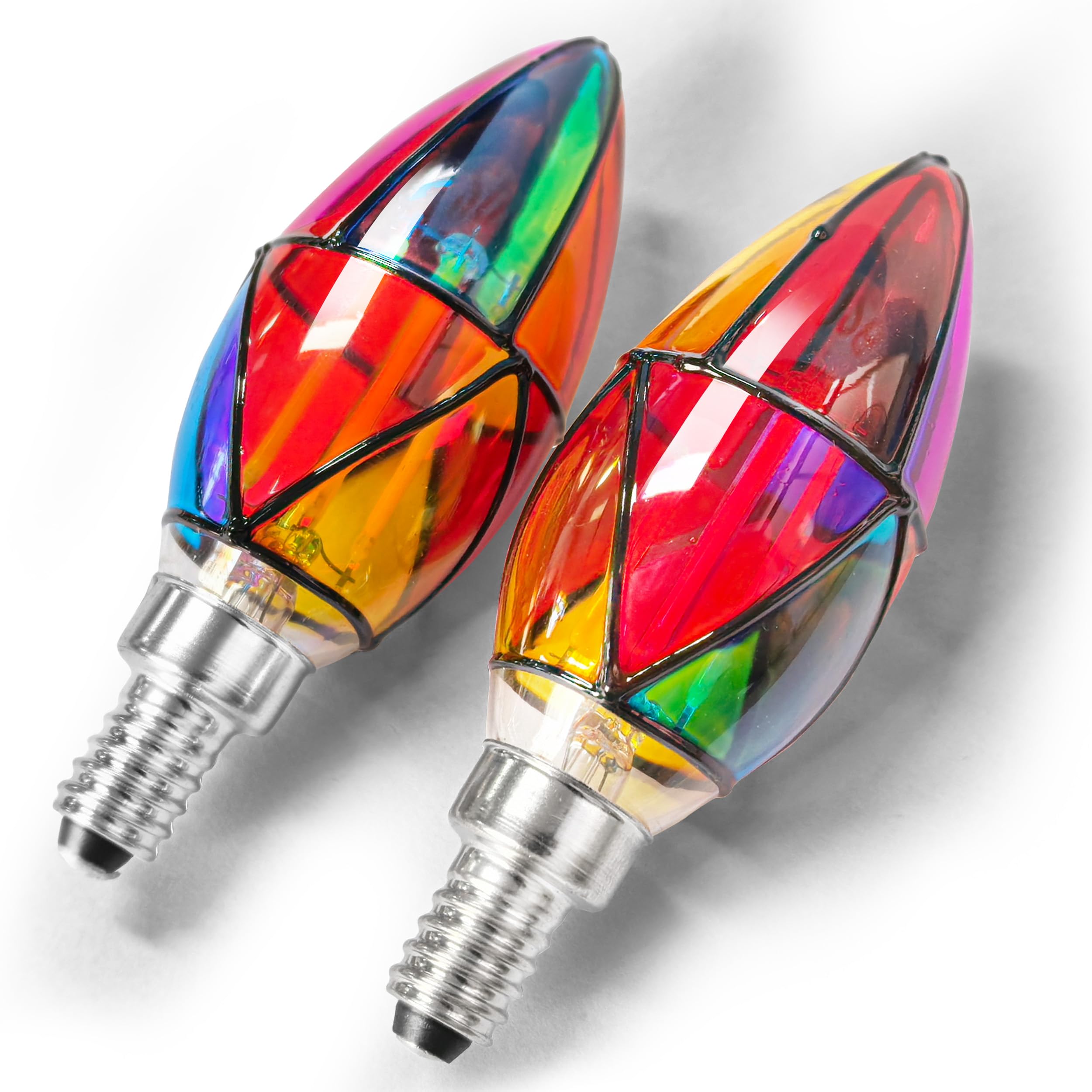 E12 Candelabra Small Base Stained Glass LED Light Bulb 25W Equivalent, C35 Rainbow Mosaic Tiffany Colorful Night Light Bulb 3W f