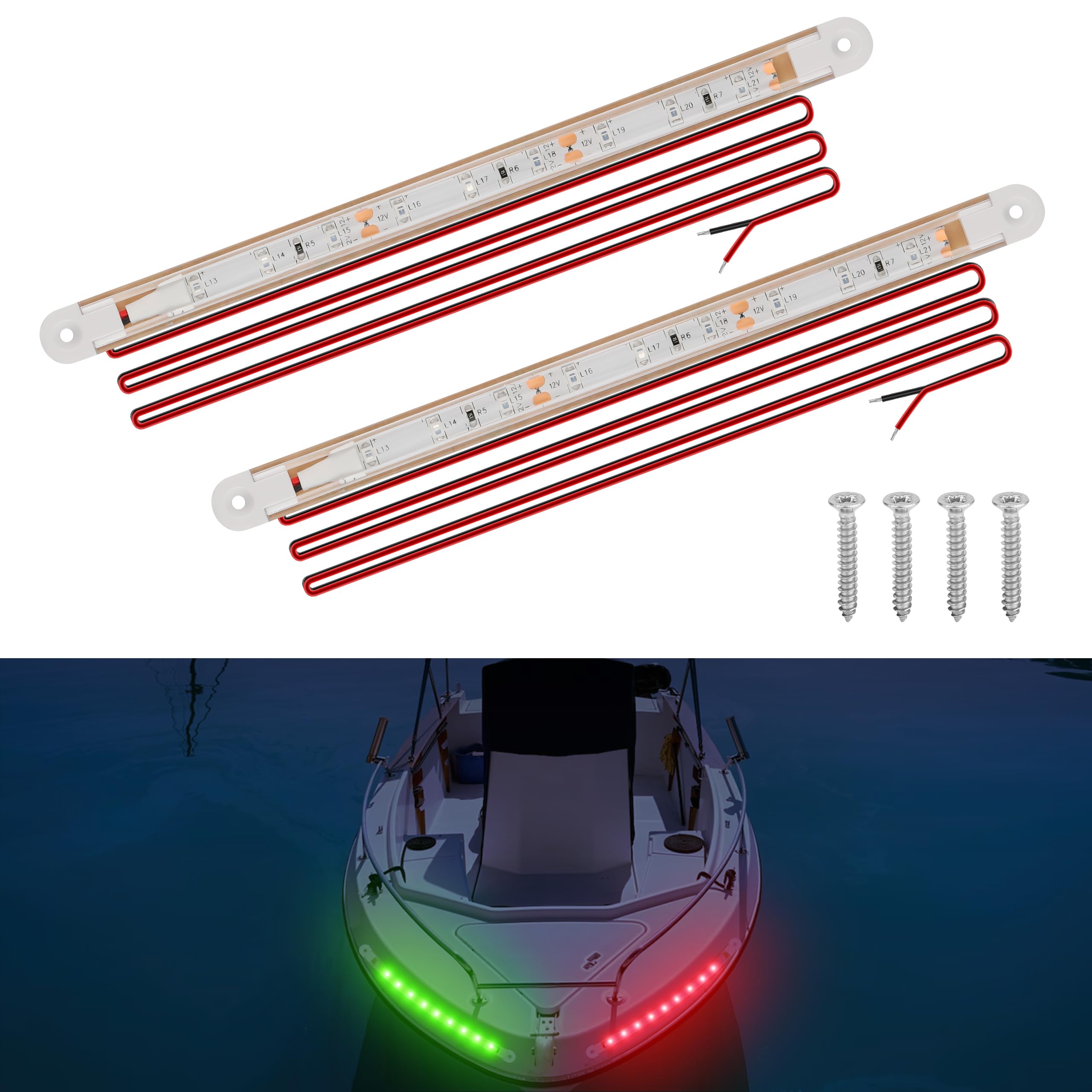 RVZONE Boat Navigation Lights - Red and Green Bow Lights, LED Deck Lighting for Night Fishing, Model RBNW2PK, 7.8 inch, White Shell