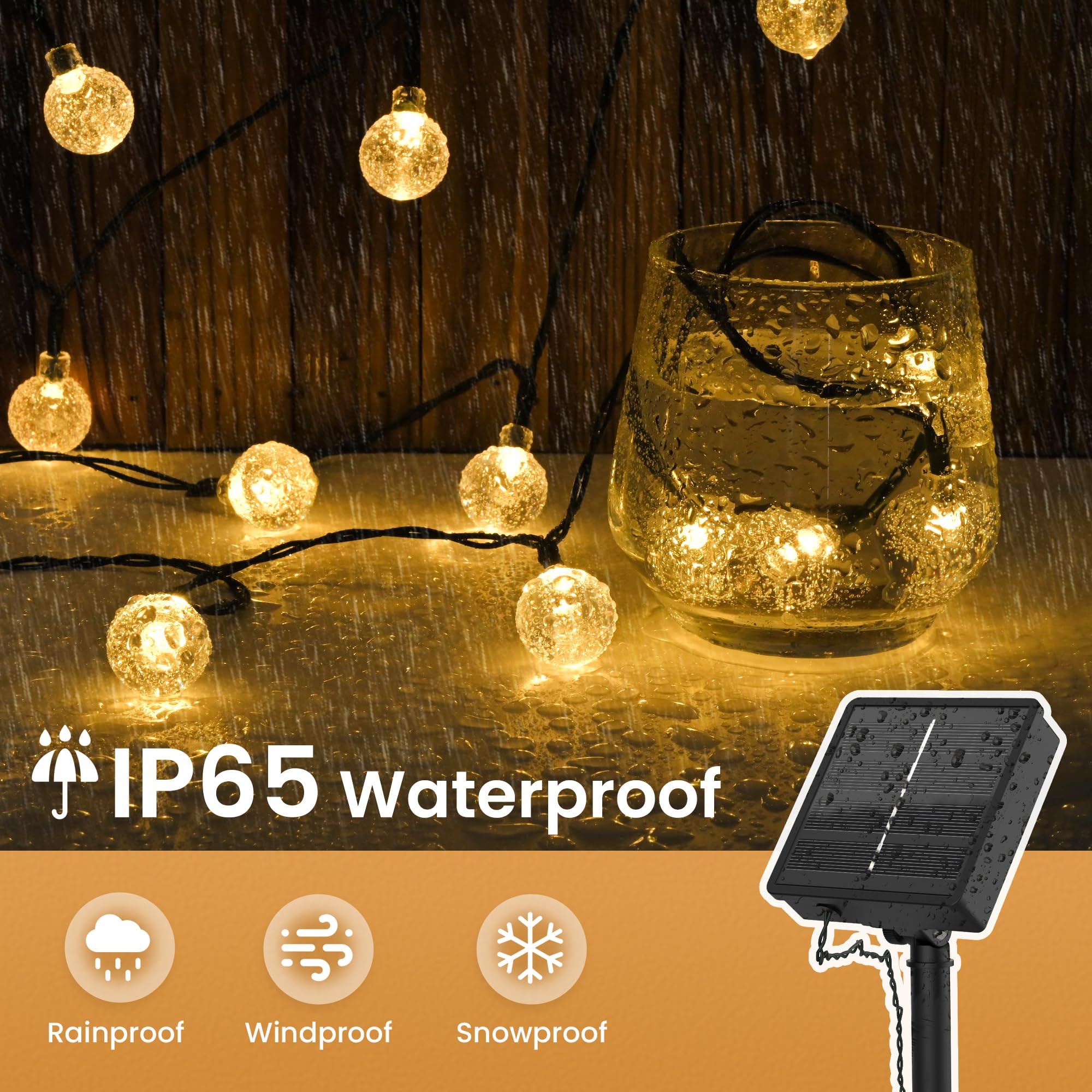Domihue Solar Lights Outdoor Waterproof, Total 36Ft 60 Leds Crystal Globe Lights With 8 Modes, Solar String Lights For Outside,