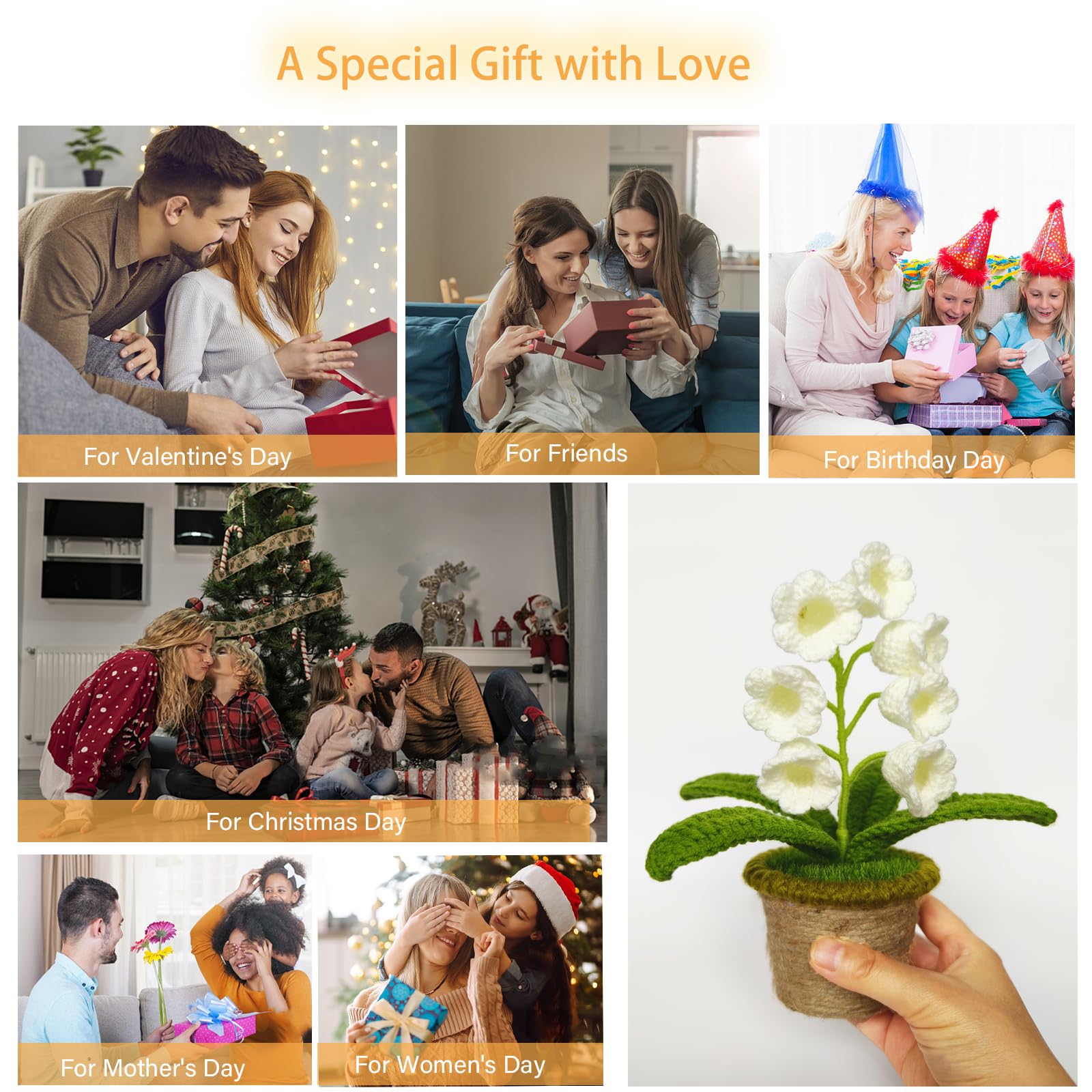 Forvermand Medium White Lily of The Valley Lamp - Crochet Artificial Flower with 7 Night Lights for Gifts, Home Decor, and Special Occasions