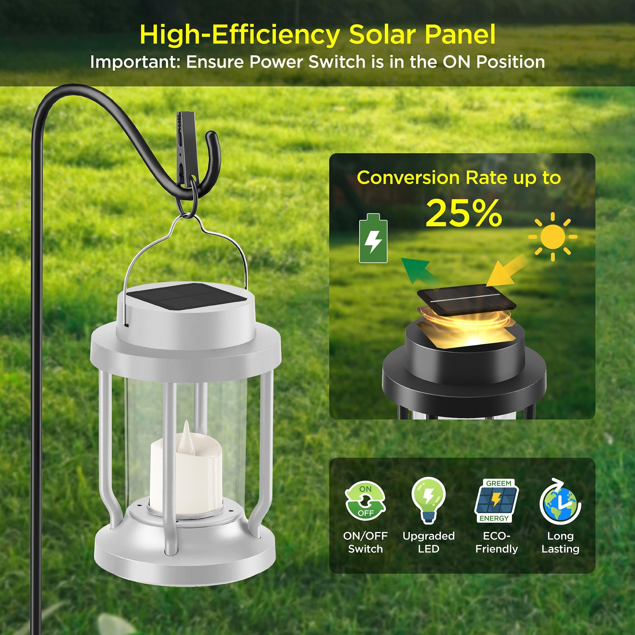 FriutShine Solar Lantern - Hanging Outdoor Indoor Light, Flameless Candle, Weatherproof, 1 Pack, White, Model L01