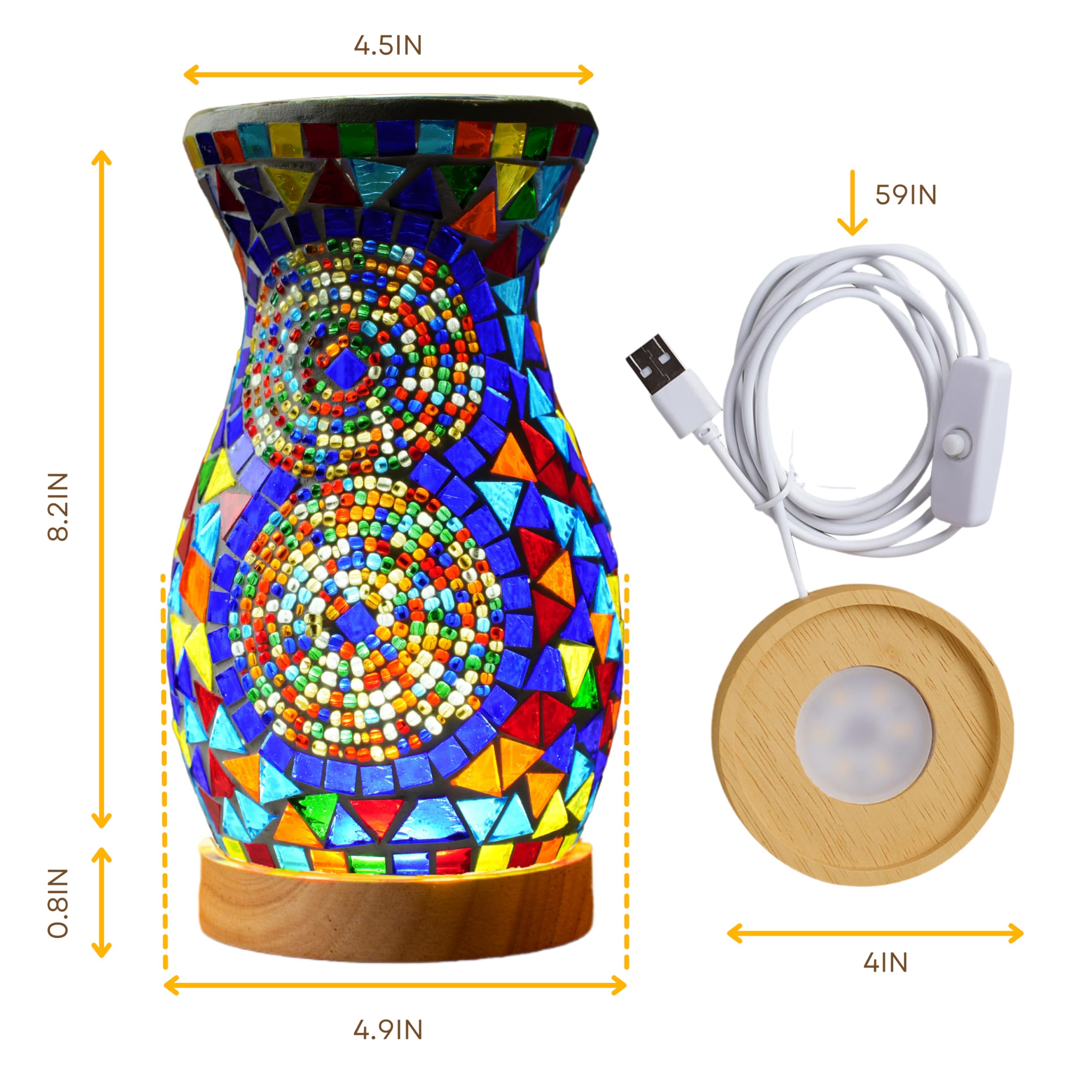 Jaitaik Mosaic Vase Lamp, Turkish Moroccan Table Lamp, Colorful Handmade Glass Vase, Water-Fillable, Vase, Decorative Lamp, Thre