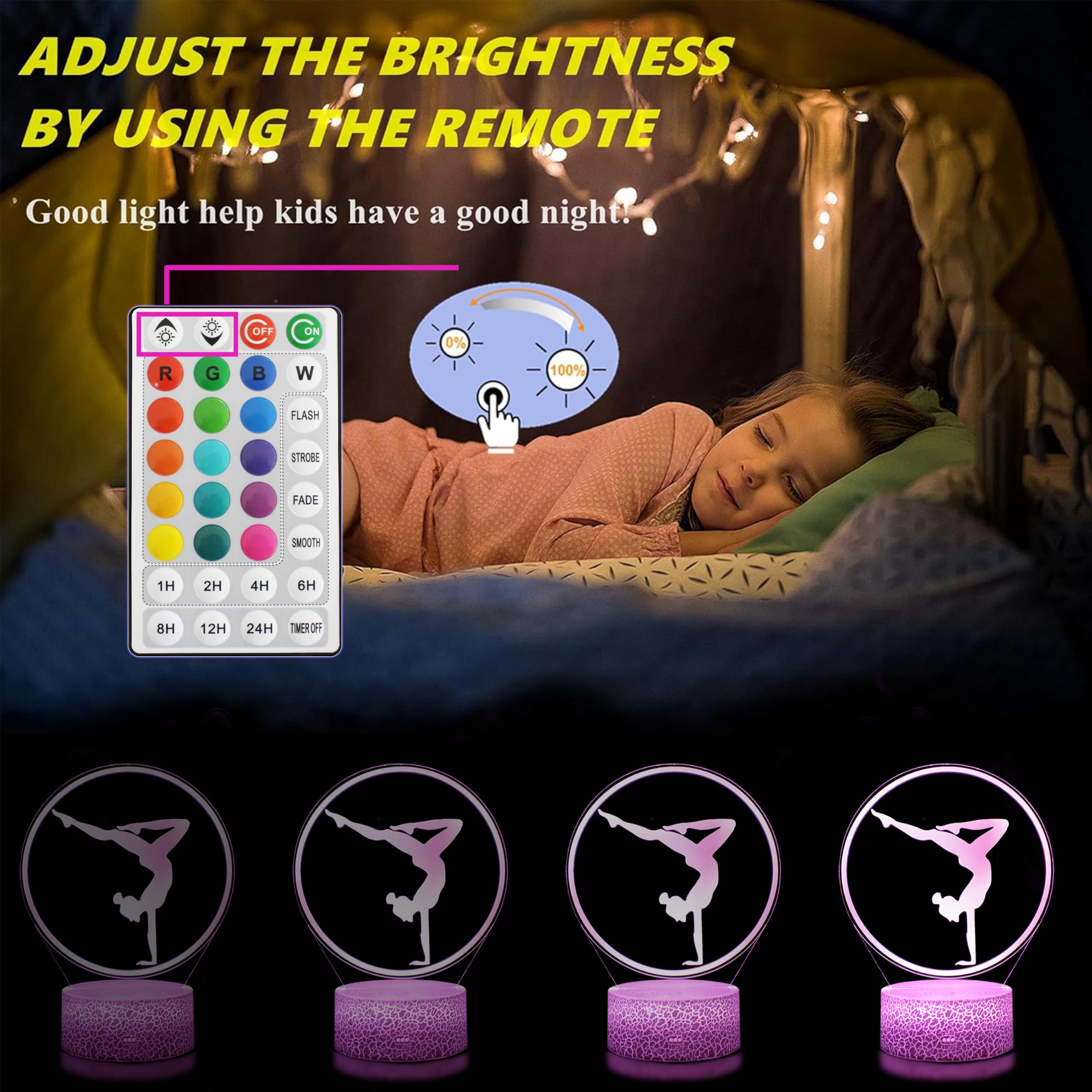 Yzddsi Artistic Gymnastics 3D Night Light - Gymnastics Stuff Gifts for Girls, Illusion Lamp for Kids Women Friends Coach Gymnast