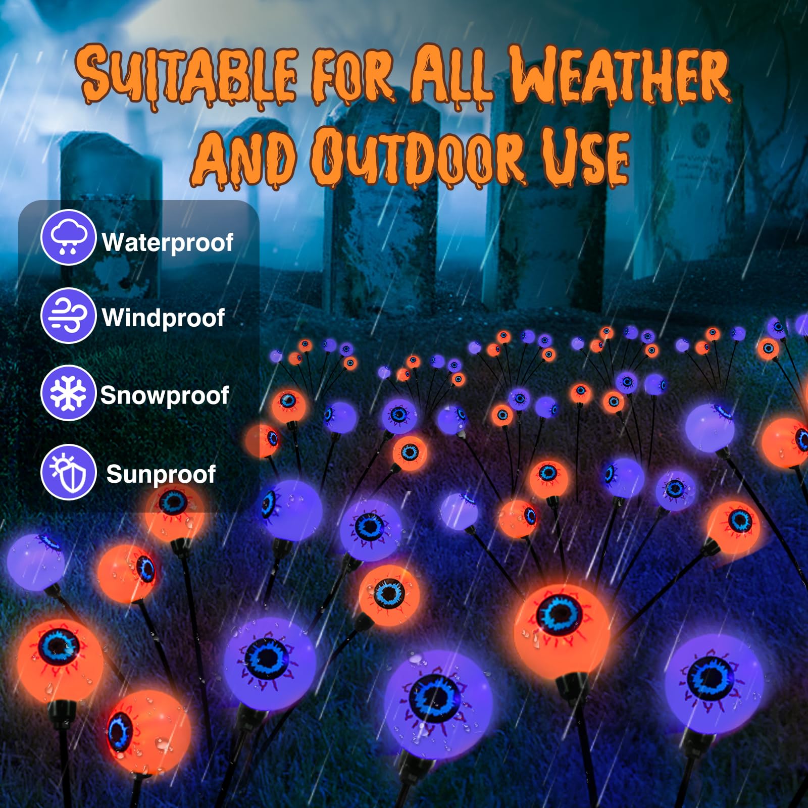 Lewondr Solar Garden Eyeball Lights, 6 Pack, Waterproof, Purple + Orange, Model HD250148