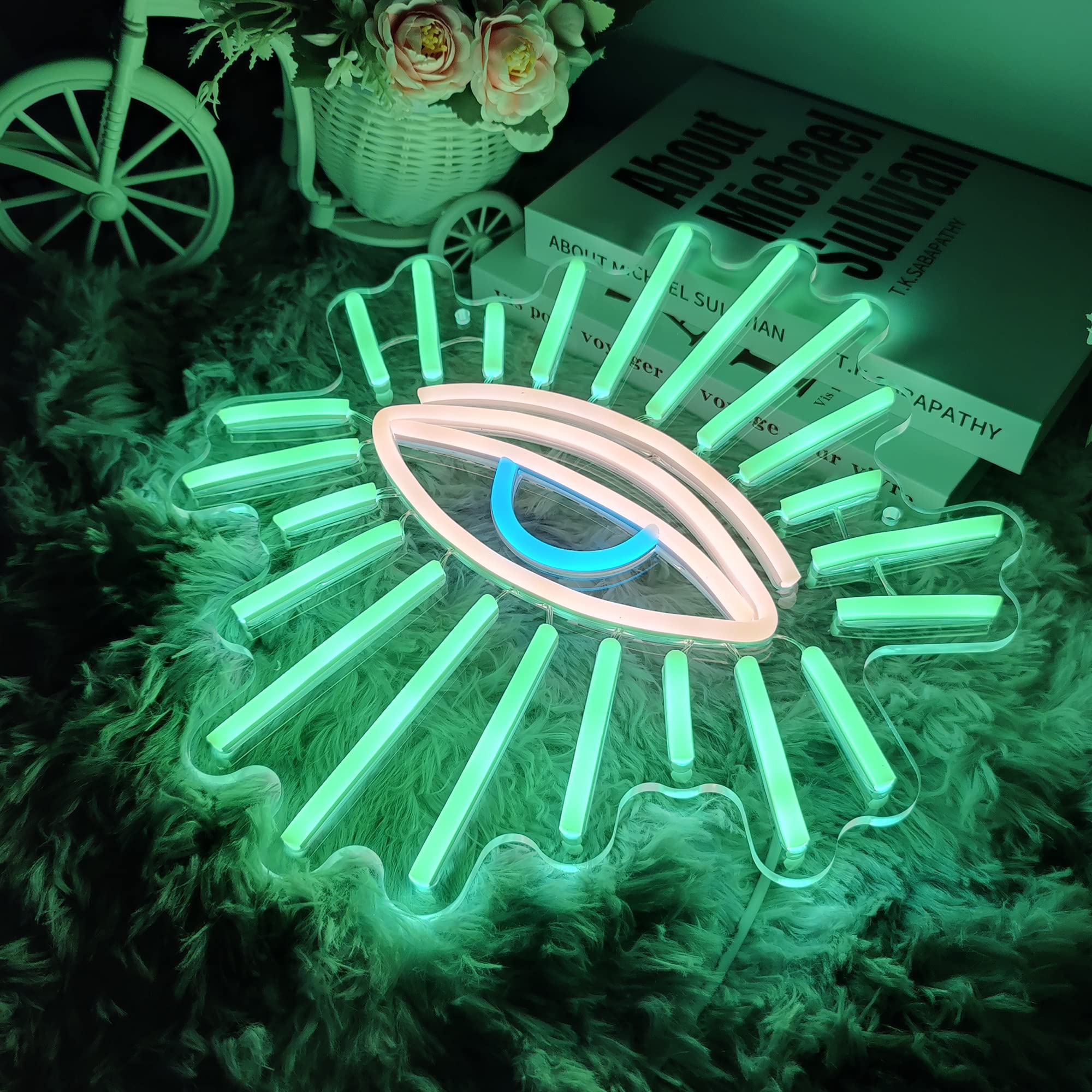 Abooly Neon Wall Sign, Green Eye Dimming LED, 13L x 11.8W, Acrylic & Vinyl, Game Room, Bedroom Decor