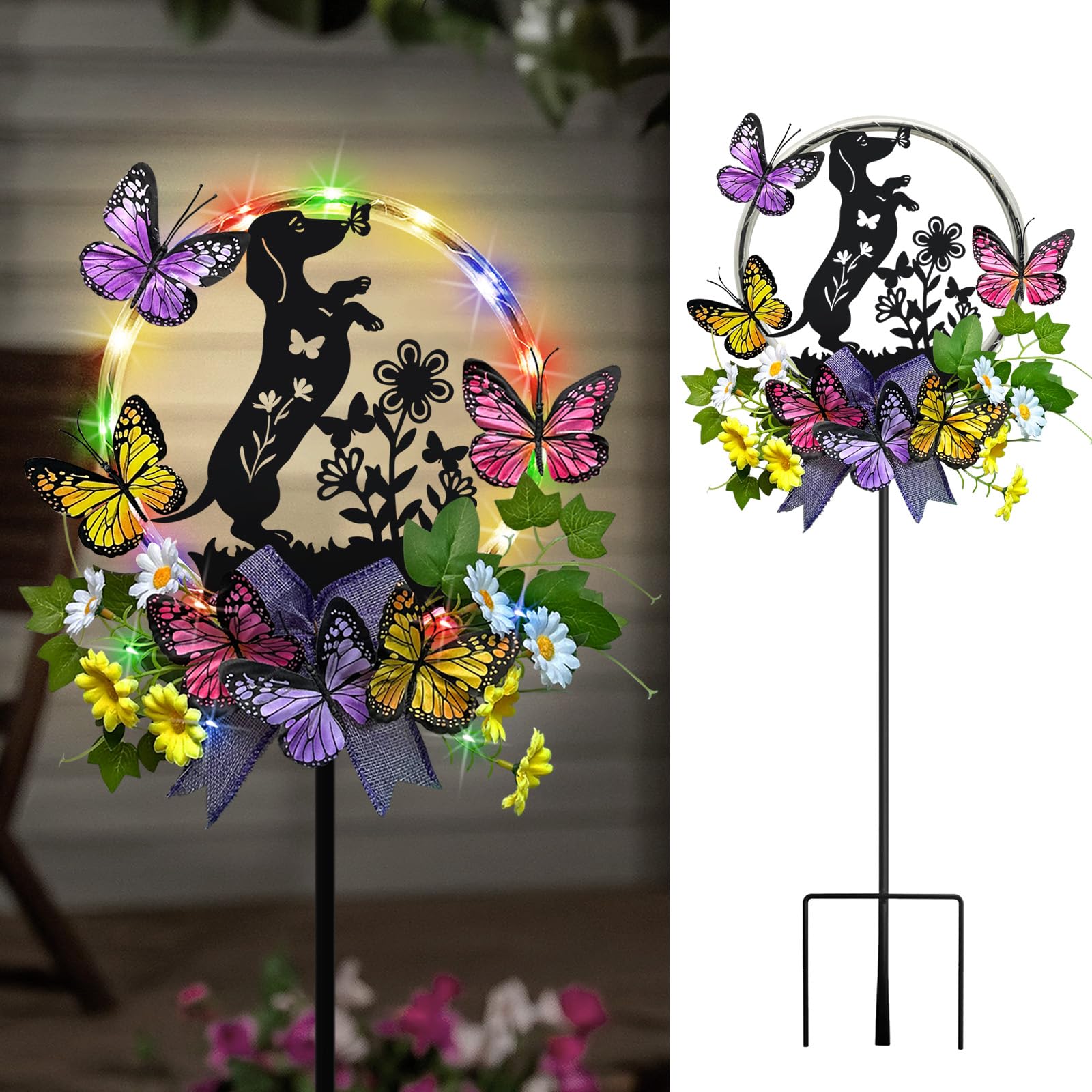 YY Gardenia Dachshund Gifts for Women,Outdoor Lights Solar Powered Garden Decor,Dachshund Decorations Yard Stakes for Garden,Pat