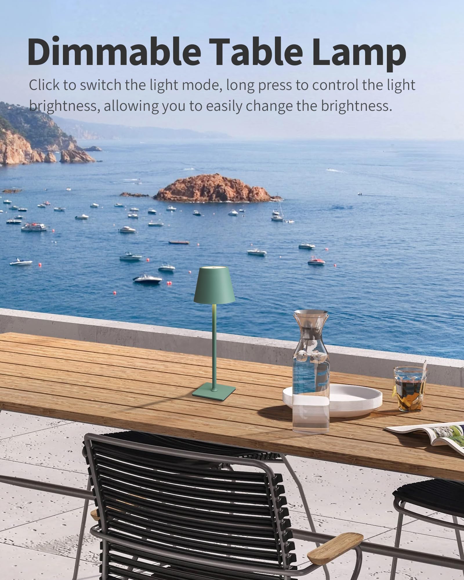 Kdg Cordless Table Lamp - 5000Mah Battery, 3 Color Dimming, Green, For Indoor/Outdoor Use