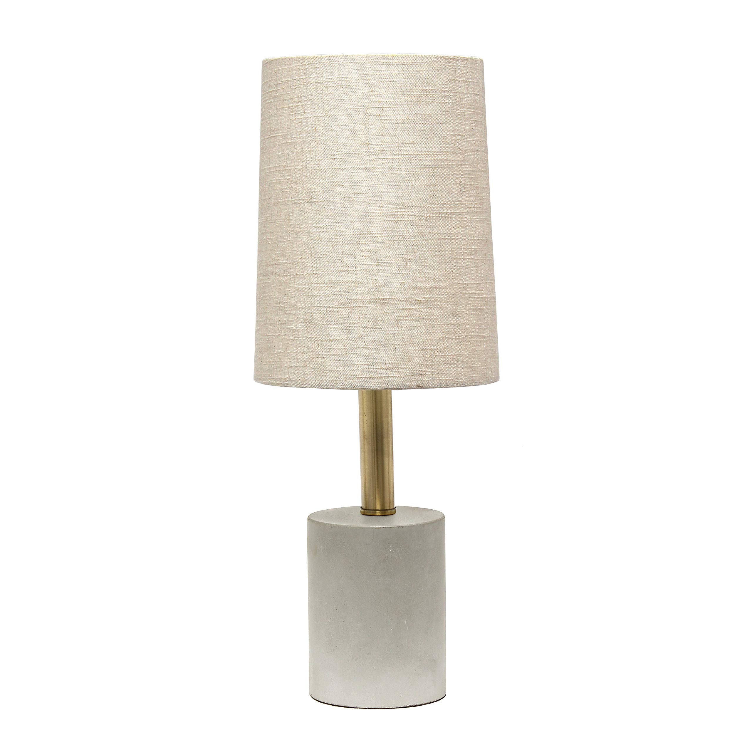 Elegant Designs LT3314-KHK Cement Table Lamp, Antique Brass Detail, Khaki Color, Modern Home Decor Lighting