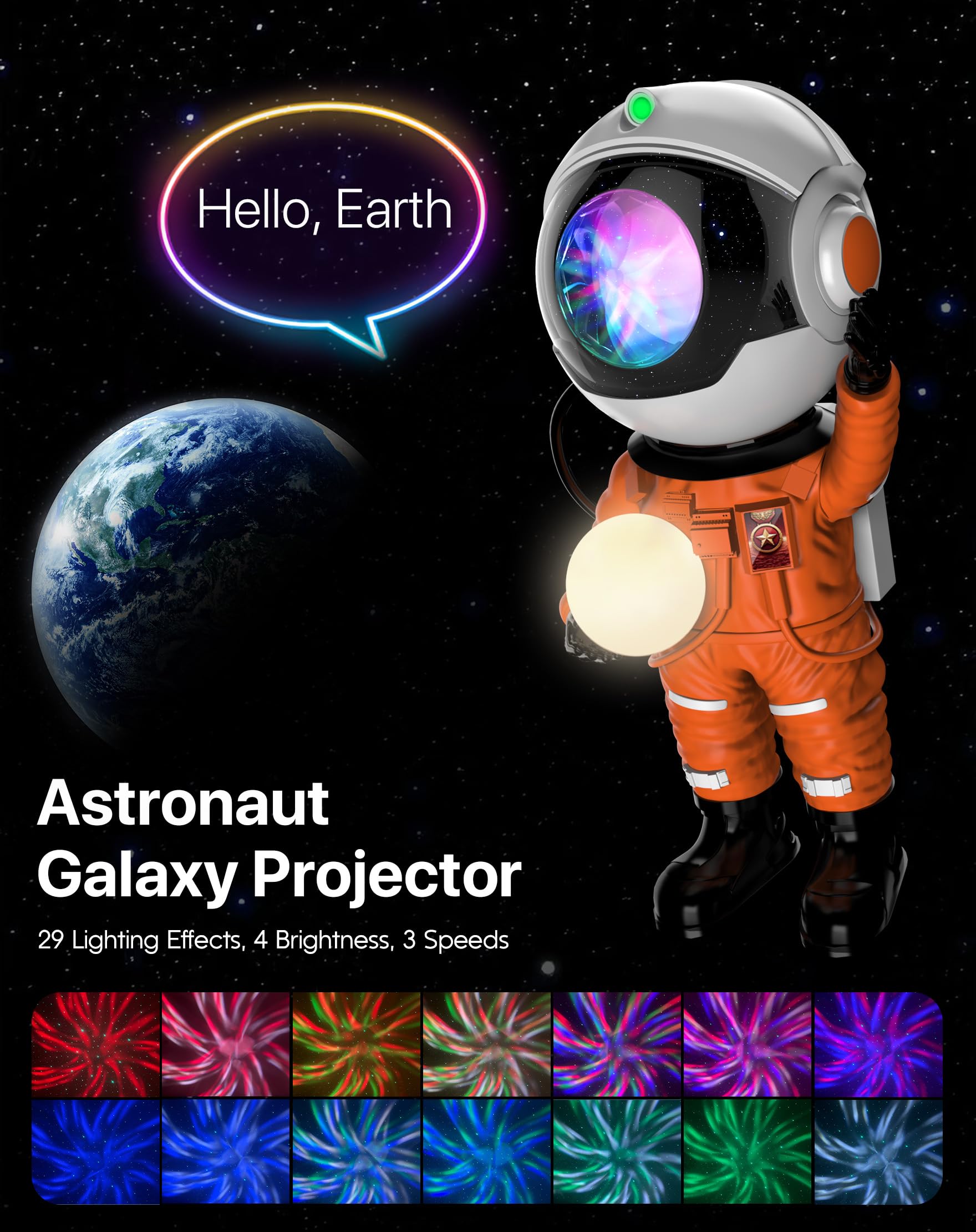 Rossetta Galaxy Projector, LED Star Projector for Bedroom, Orange, Remote & Timer, Kids Room Night Light, Home Decor, Gifts for All Ages