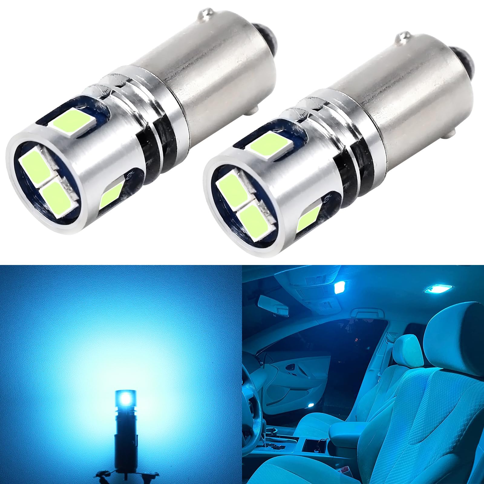 PHINLION BA9S 57 LED Light Bulb - Ice Blue, Non-Polarity, 12V for Car Interior, Map Reading, Dash Instrument Panel